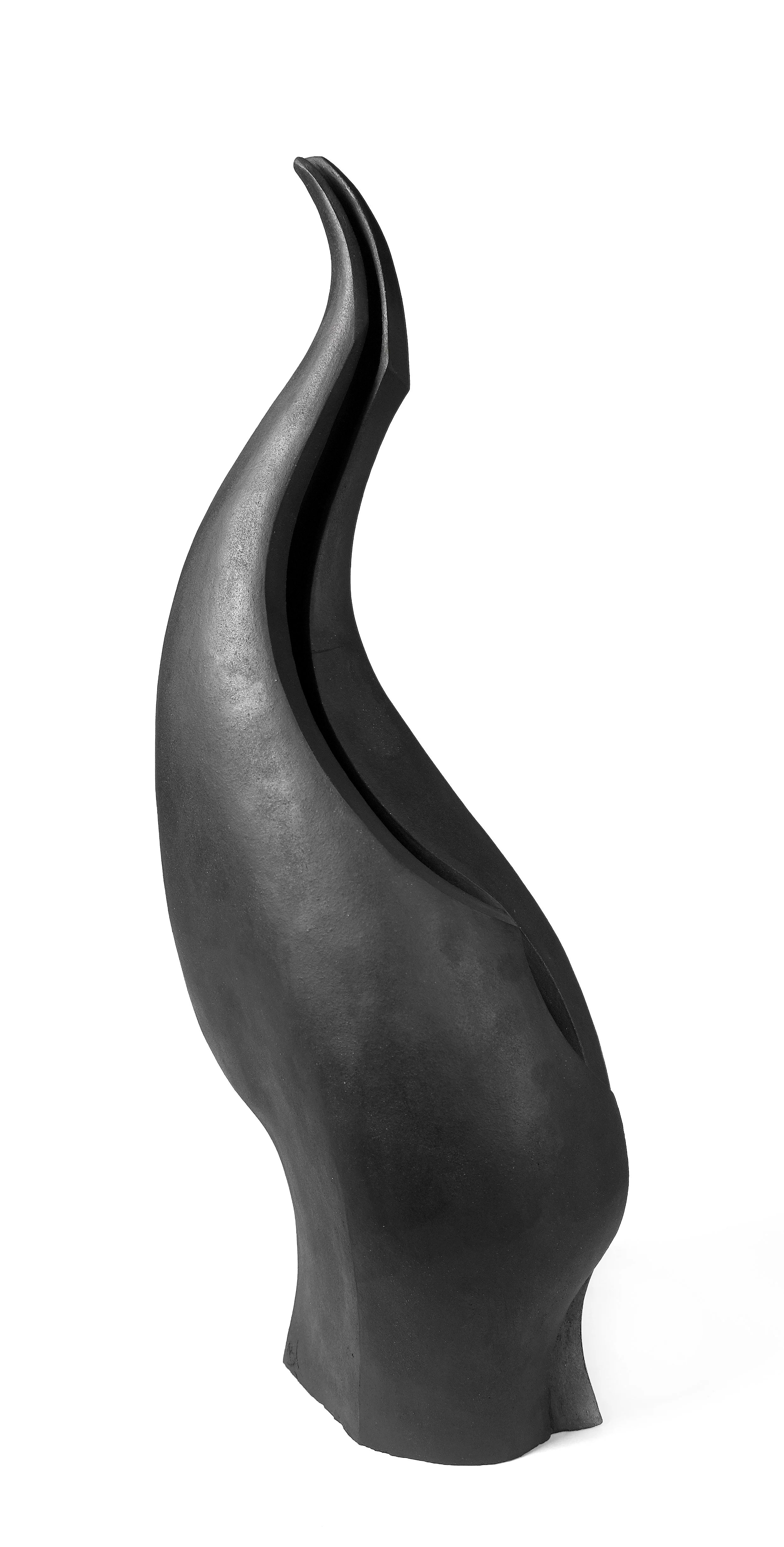Kuro I - Modern Sculpture in Black Stoneware Clay — detail view