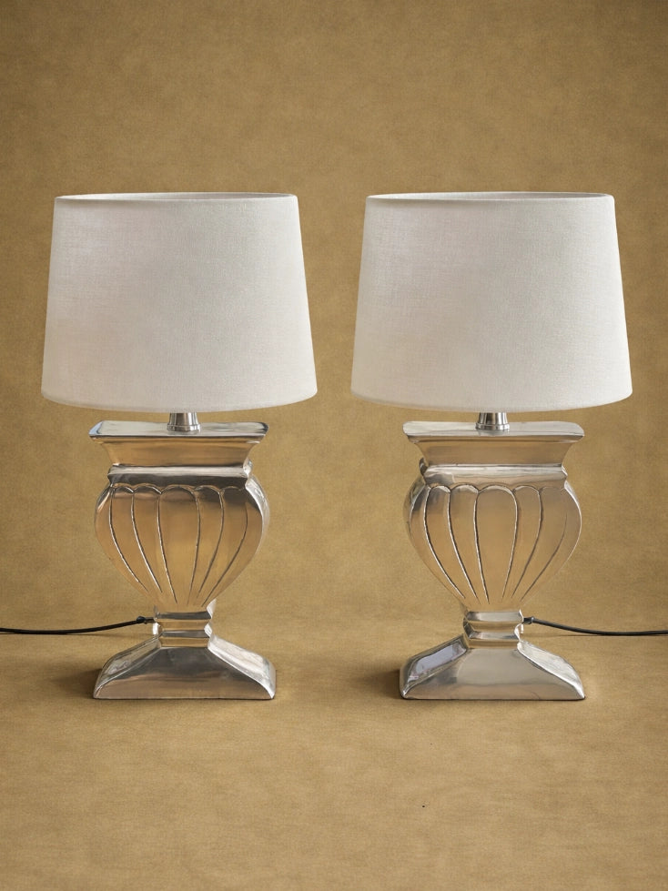 1980s Vintage Silver-Toned Urn Acanthus Table Lamp — side angle