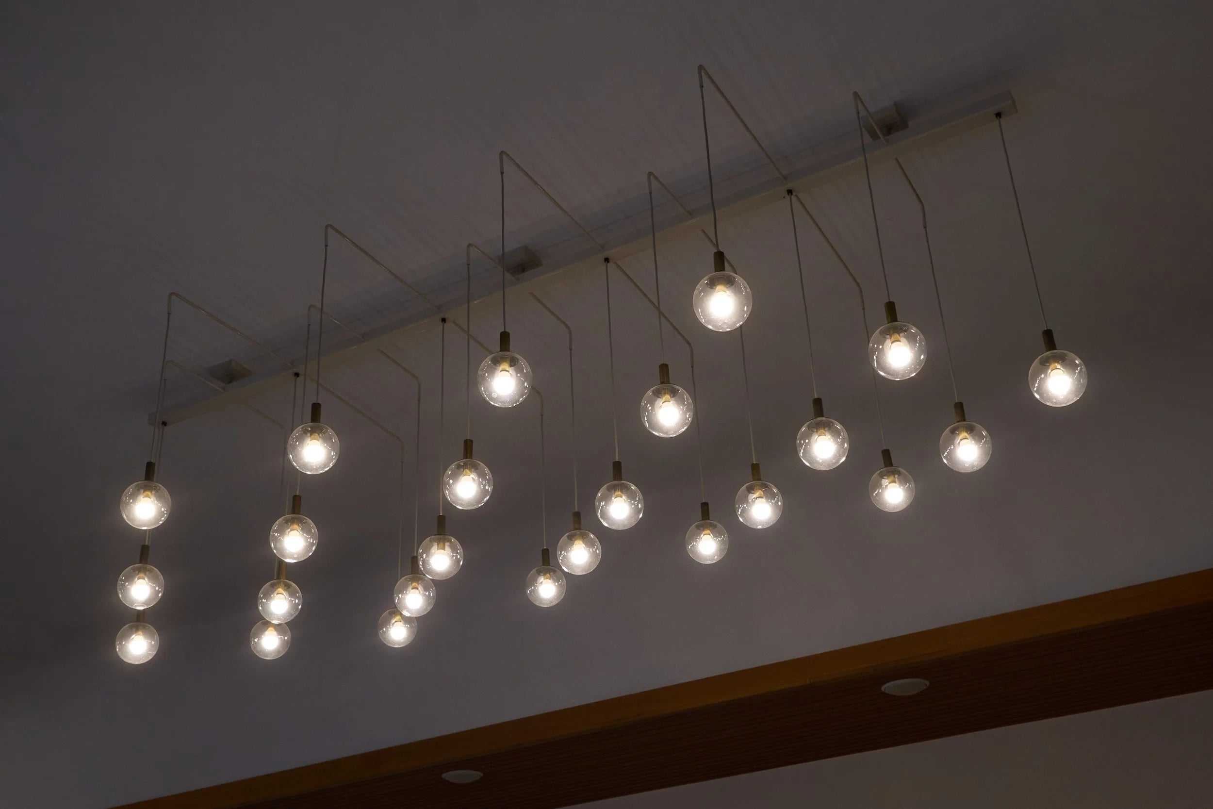 Monumental Pair of Mid-Century Chandeliers in Glass, Metal and Patinated Brass 1960, 1960 — alternate view