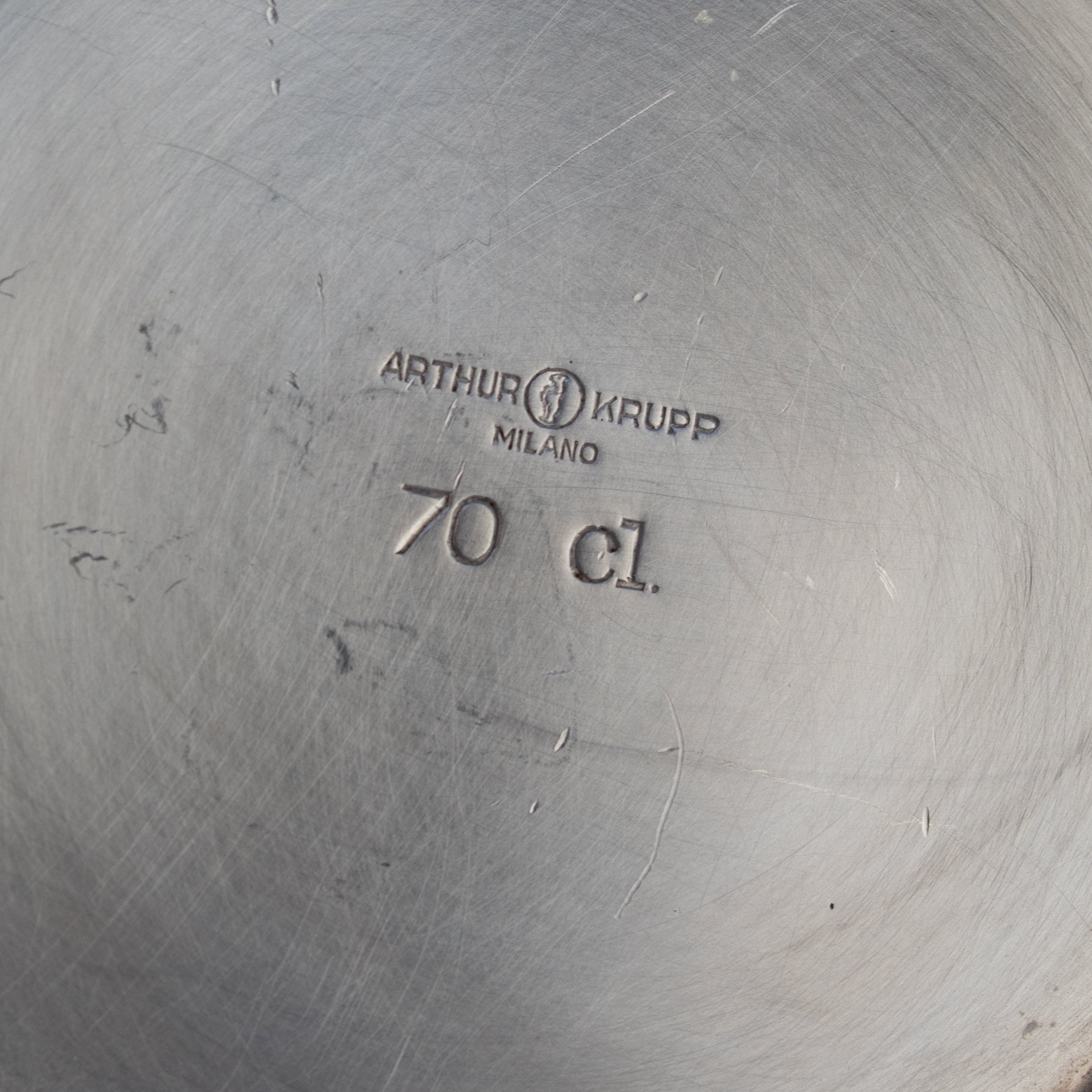 Arthur Krupp Milano Silver Plated Bowls Set — close-up of engraved base showing capacity