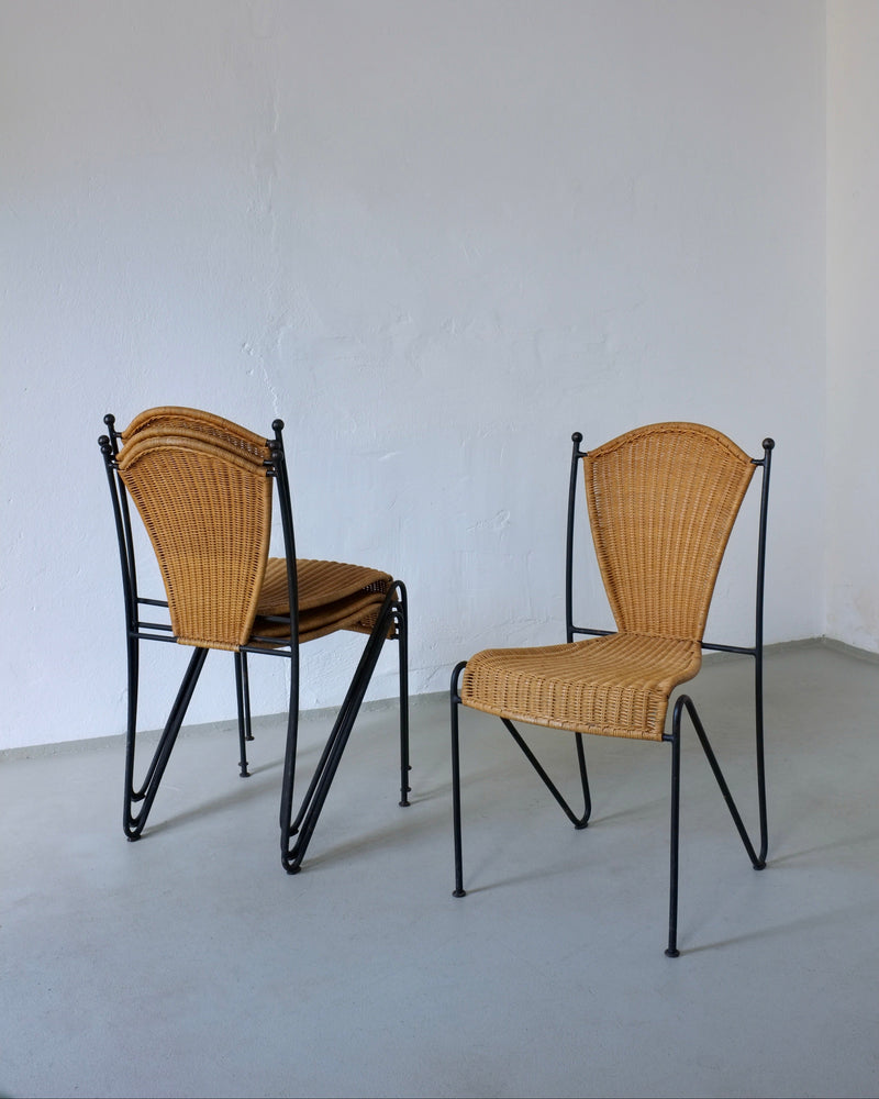 Frederick Weinberg wicker iron chairs with fan-back design, 1960s