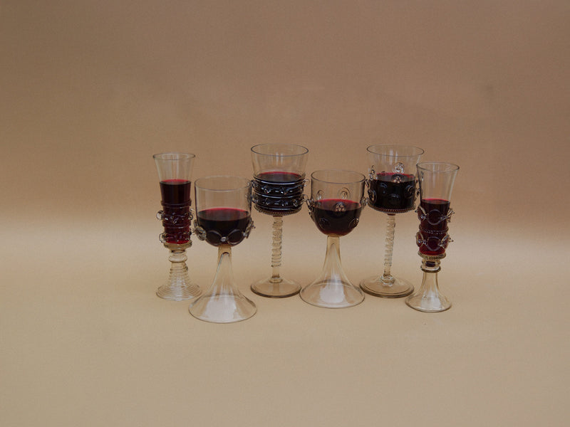 Set of six Mouthblown Wine Glasses by Lucie Claudia Podrabska | The Oblist — handcrafted glass, assorted colors