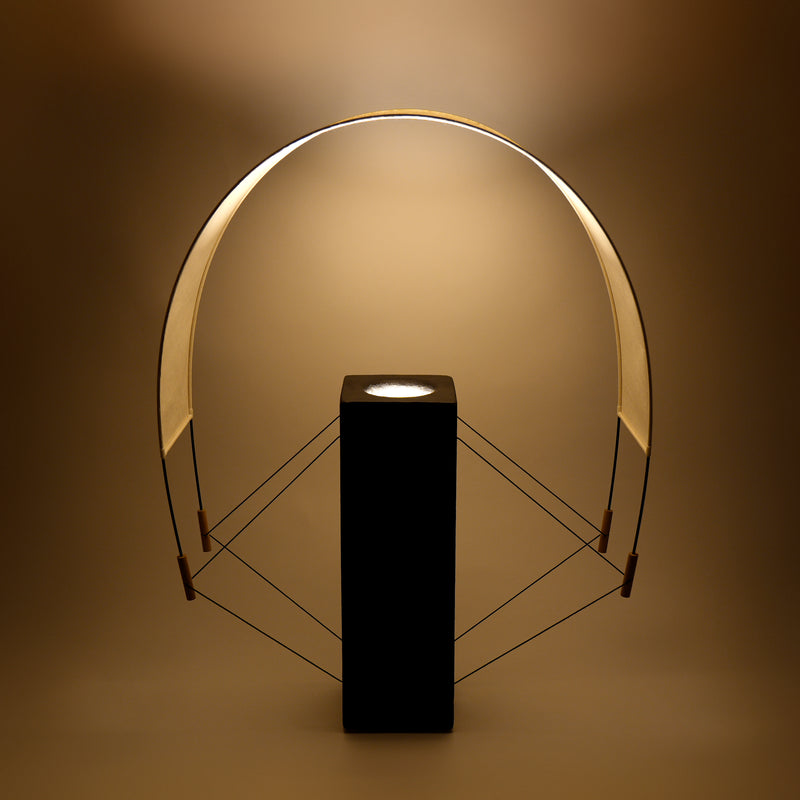 Contemporary Table Lamps in Terracotta - Lumia - Collection Aura — close-up of terracotta base with light source