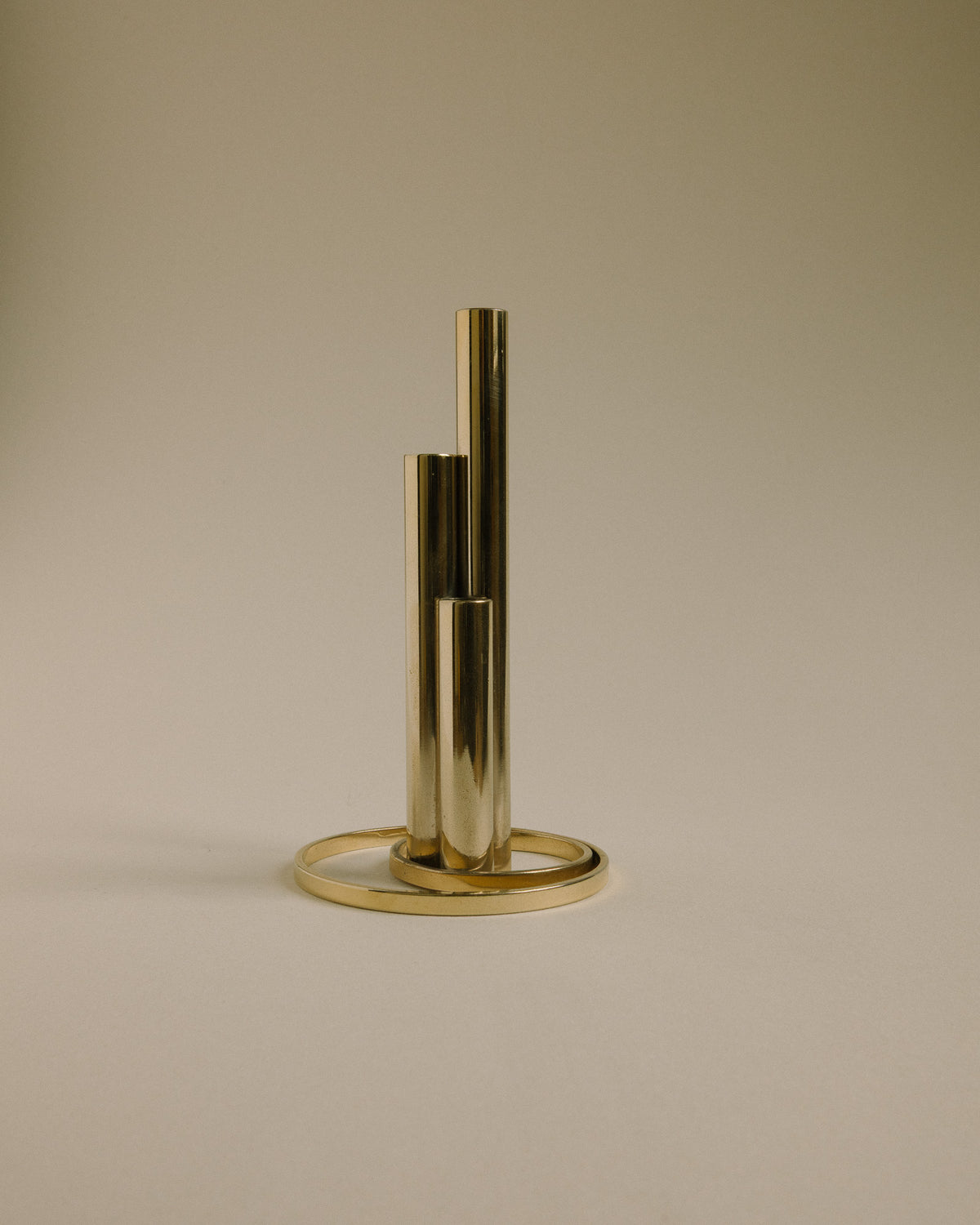Italian 24kt Gold-Plated Soliflore Vase — Modernist Triple Tube Design, c. 1970s — close-up