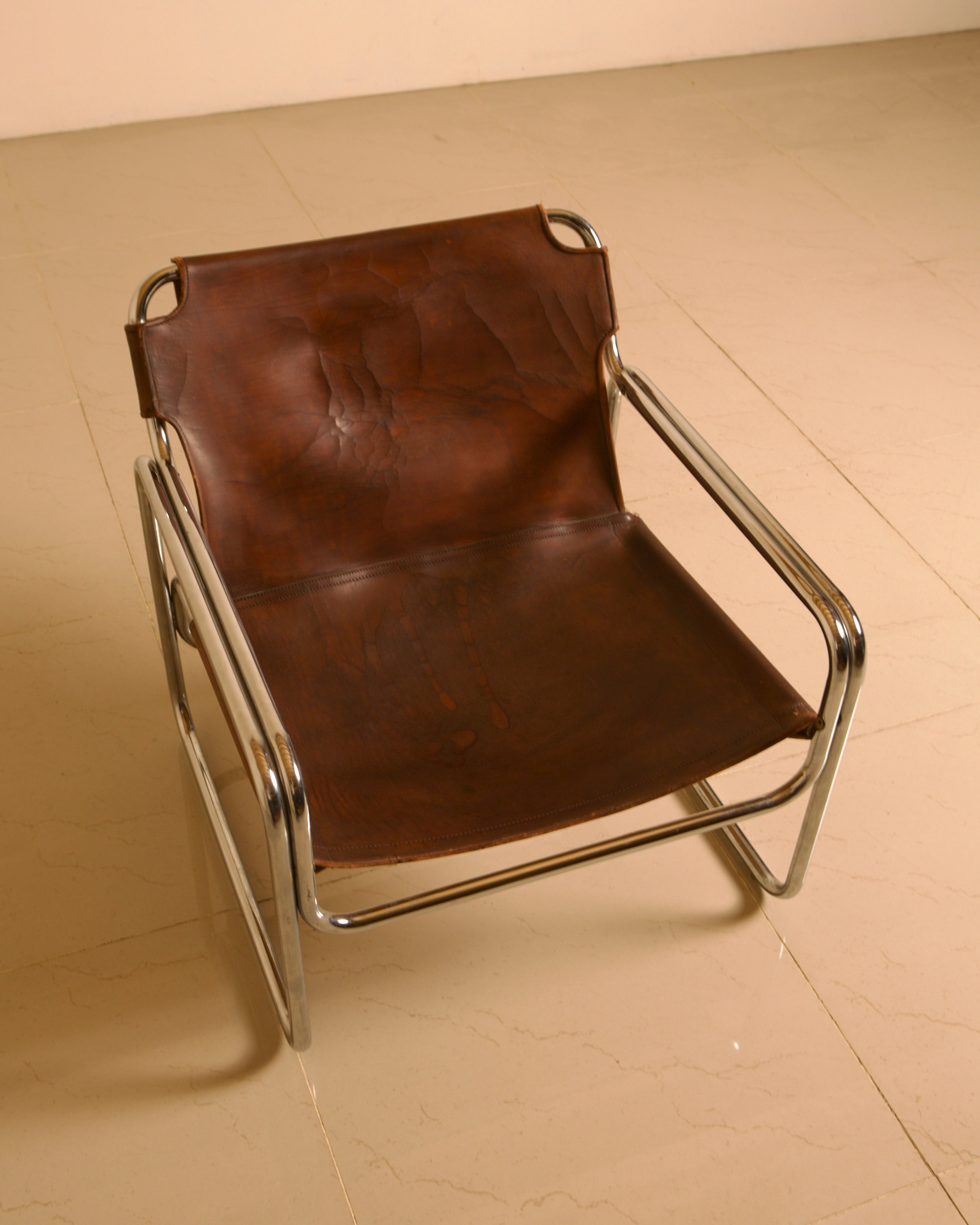 Chrome-plated steel and leather armchair by Antonello Mosca for Produzione Forma, 70s — additional view