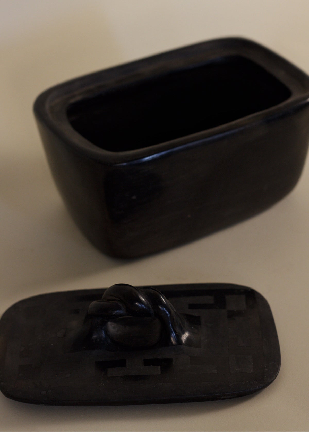 Sculptural Black Ceramic Box — alternate view