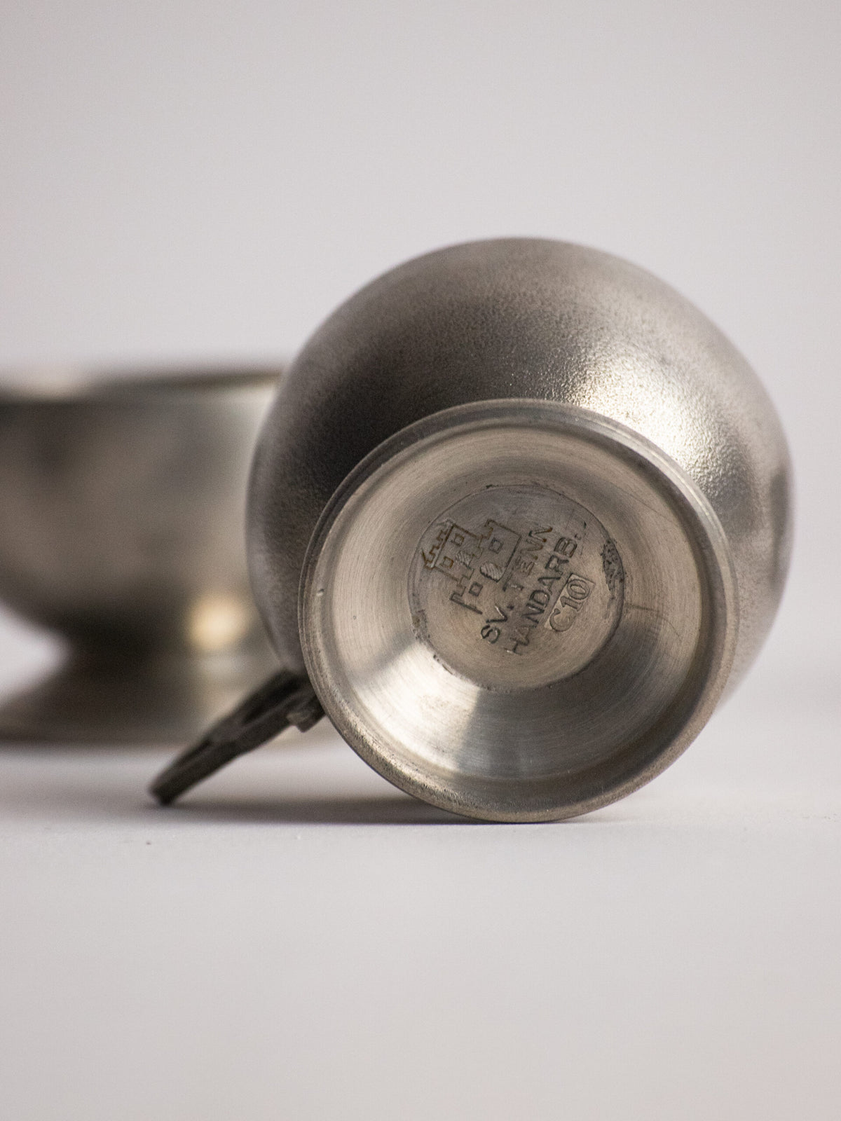 Six Footed Pewter Punch Cups, Triple-Loop Handles, Sweden 1977 — view 10