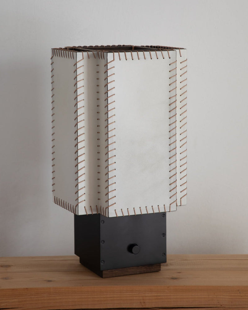 Torre Table Lamp - Small by fern | The Oblist — handcrafted white leather and black base