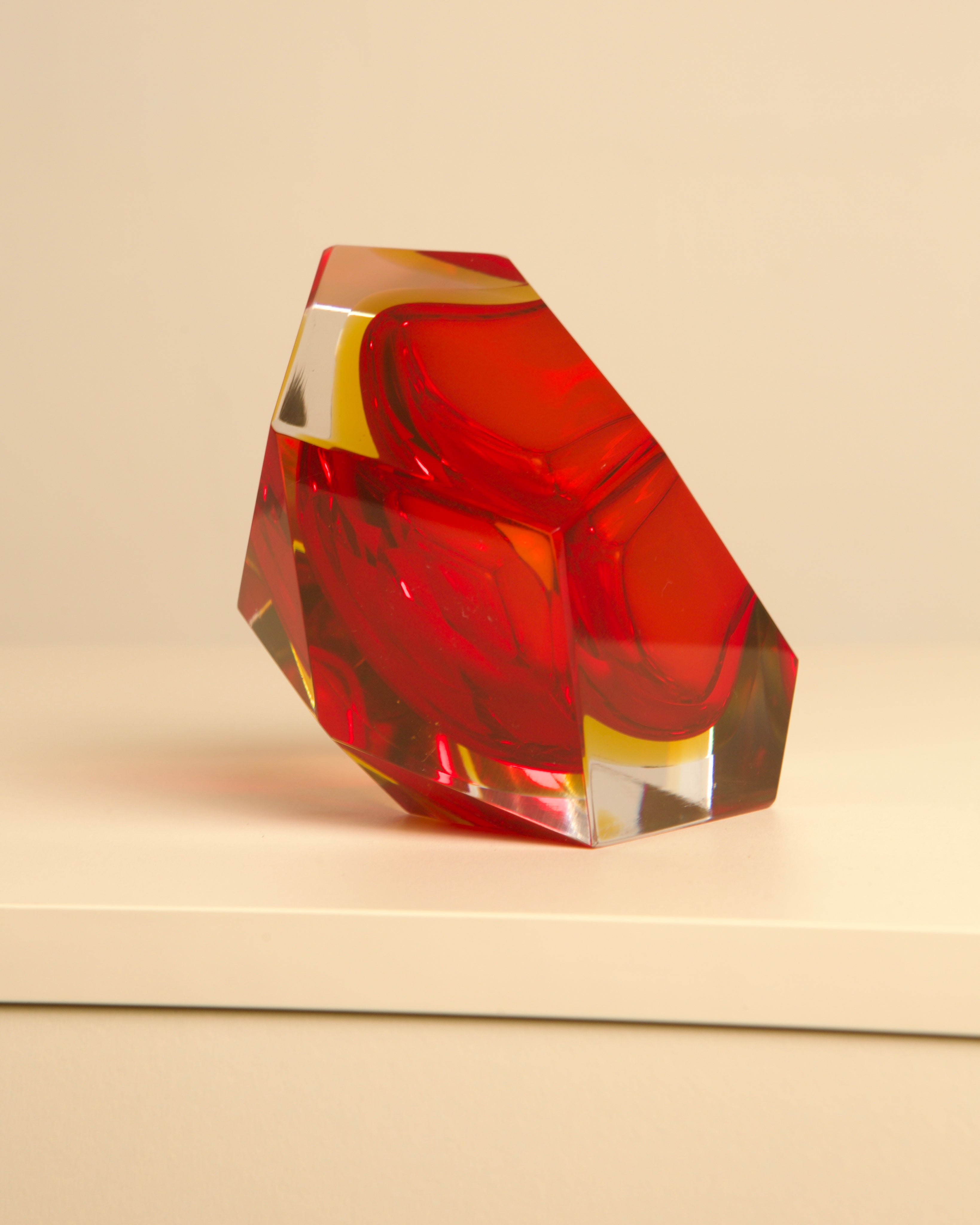 Red and amber Murano glass Diamond tray by Flavio Poli, angular form