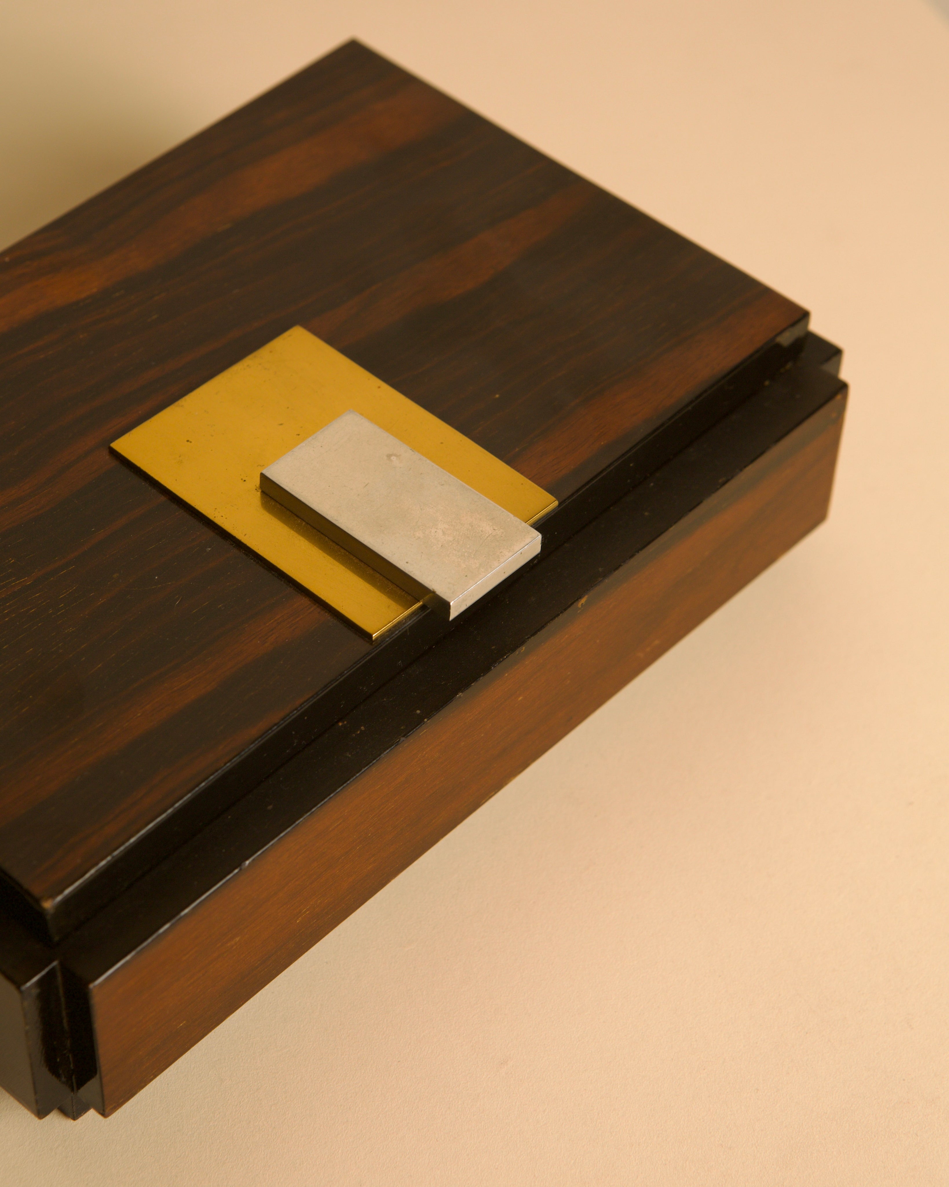 Italian Art Deco box in rosewood, metal and brass 1930's — in context