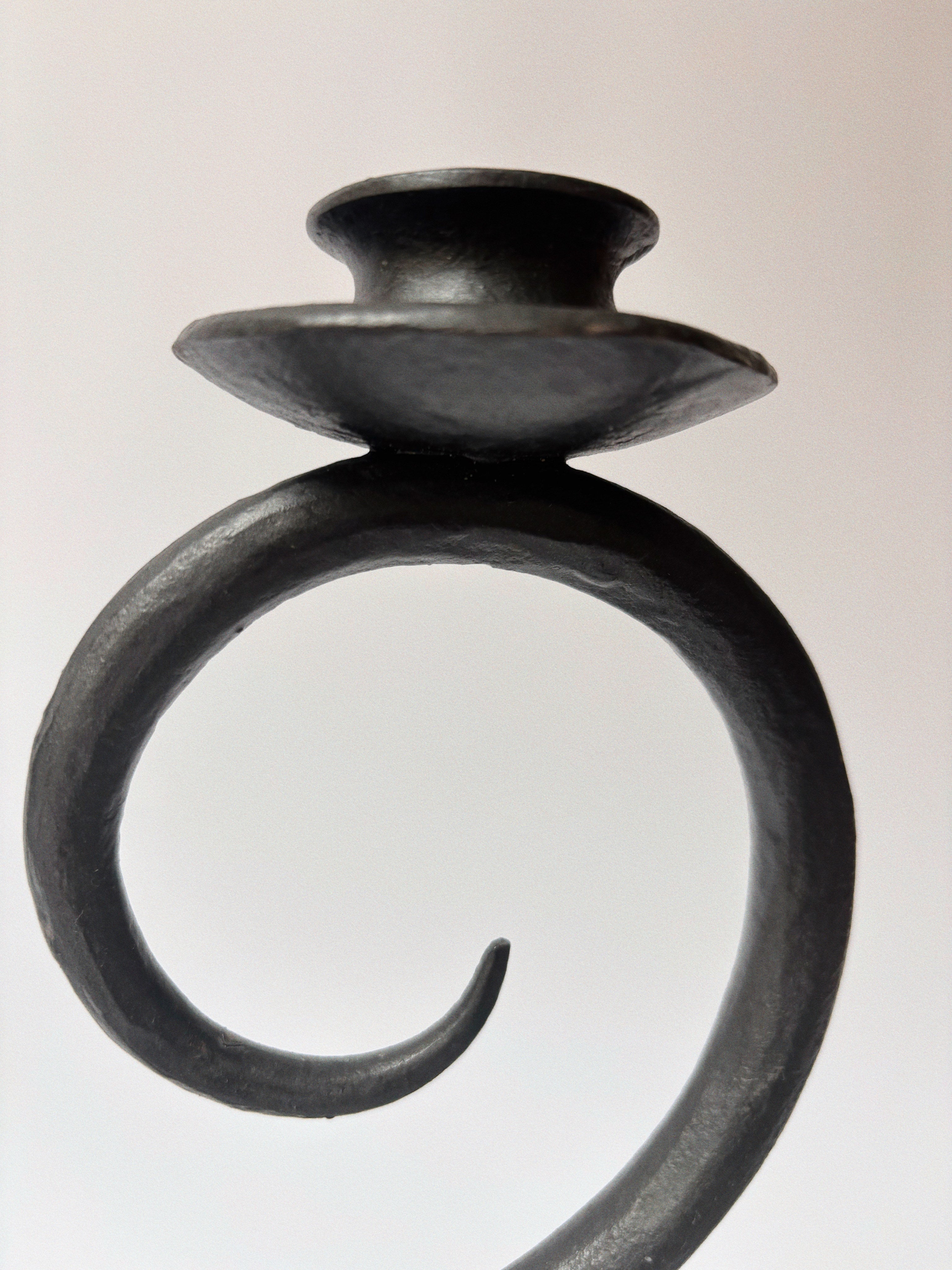 Wrought Iron 3 Arm Swirl Candelabra — close-up of black iron swirl detail