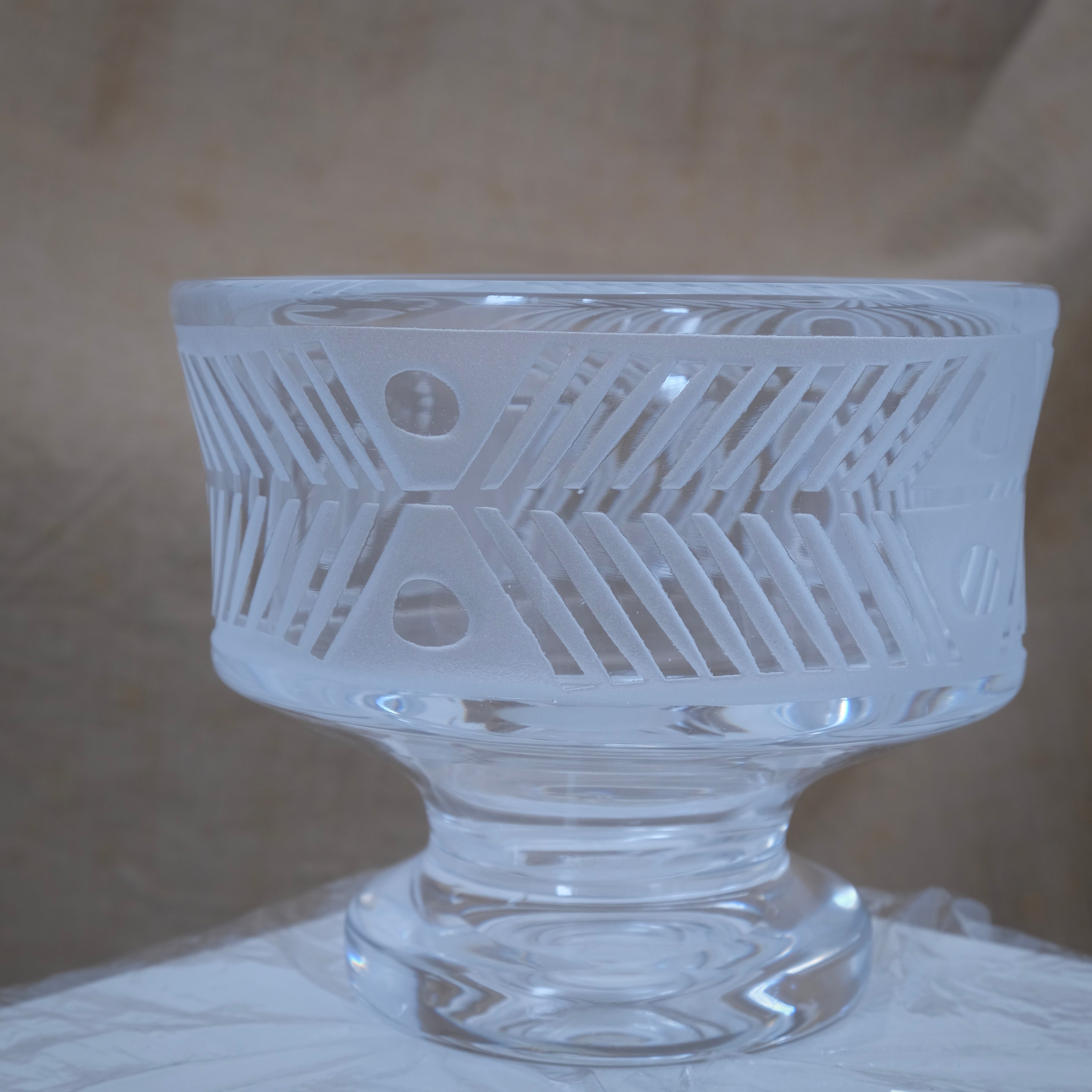 Bertil Vallien Glass Footed Bowl for Boda Åfors, 1960s — close-up of frosted glass design