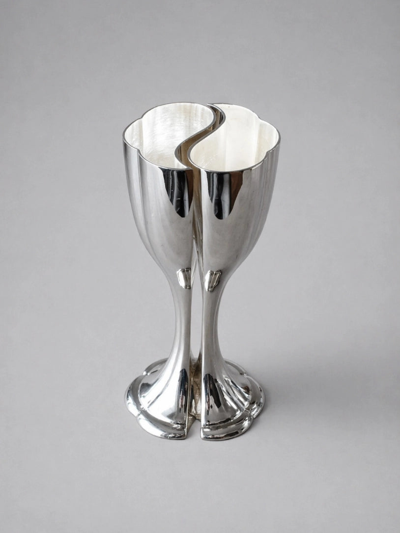 1990s Dutch Vintage Champagne Coupe & Flute in Glass and Silver-plated by Blisse | The Oblist