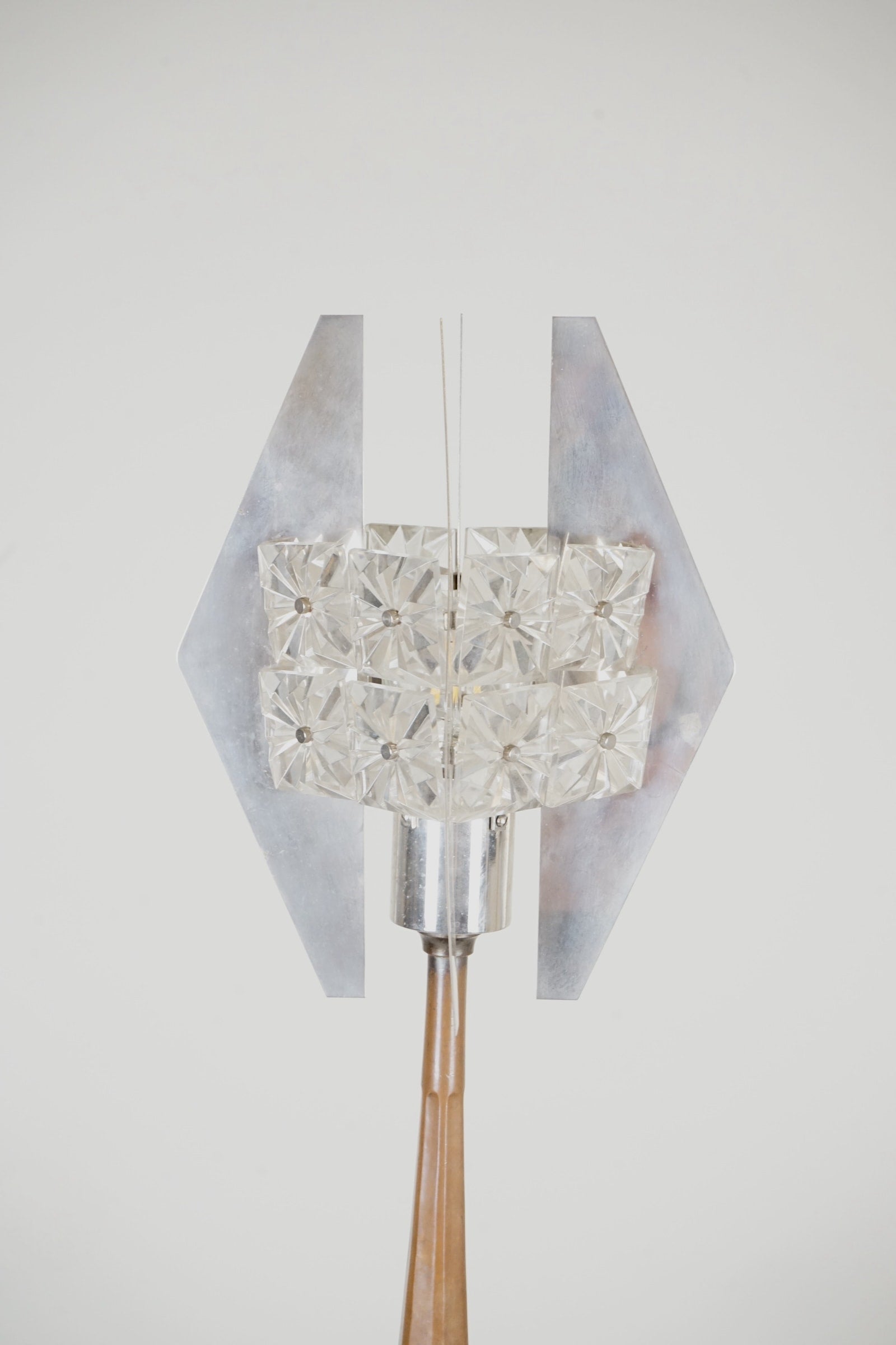Copper Lamp c.1920 with Later Glass Shade — side angle showing copper base and glass shade