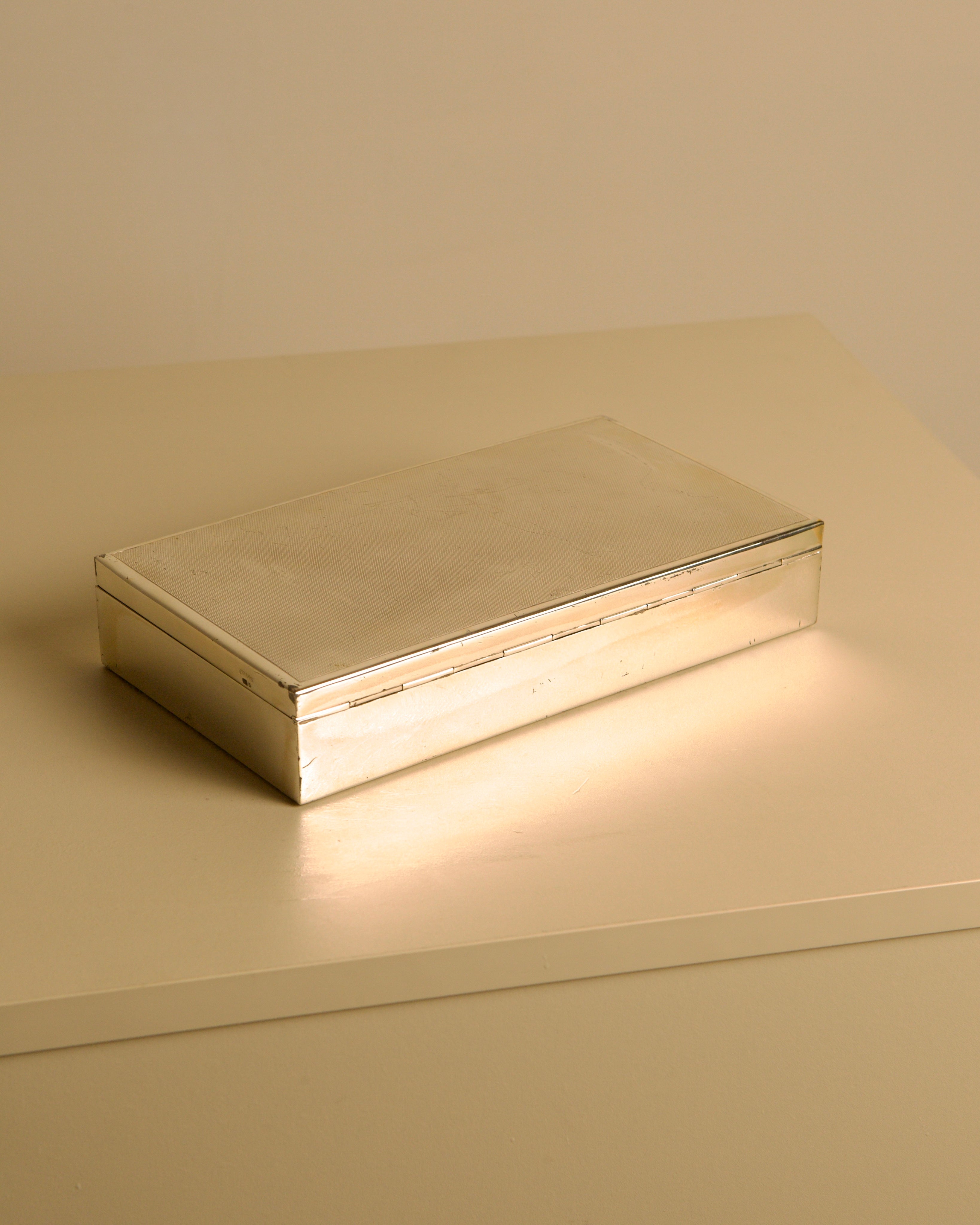 Rectangular Italian Box in Silver-plated, 1960s — angled view on light-colored surface