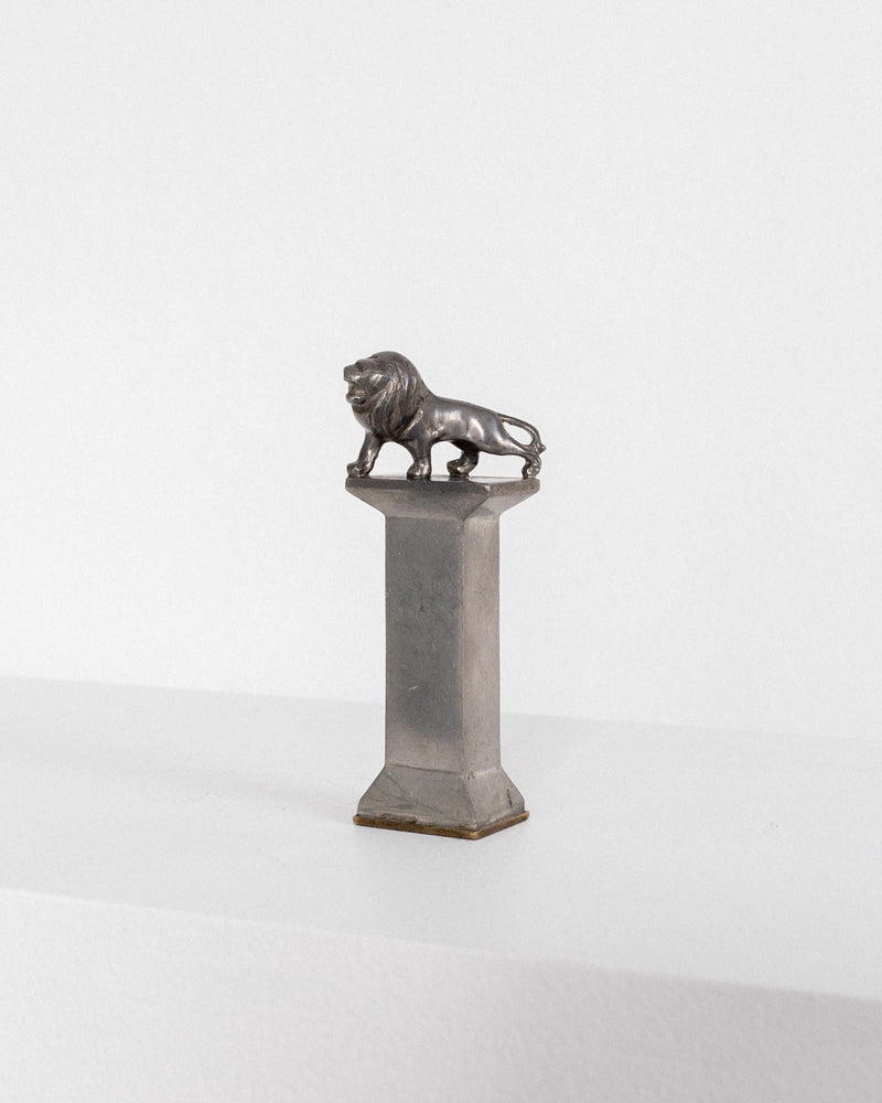 Art Deco pewter seal stamp with lion sculpture on column base