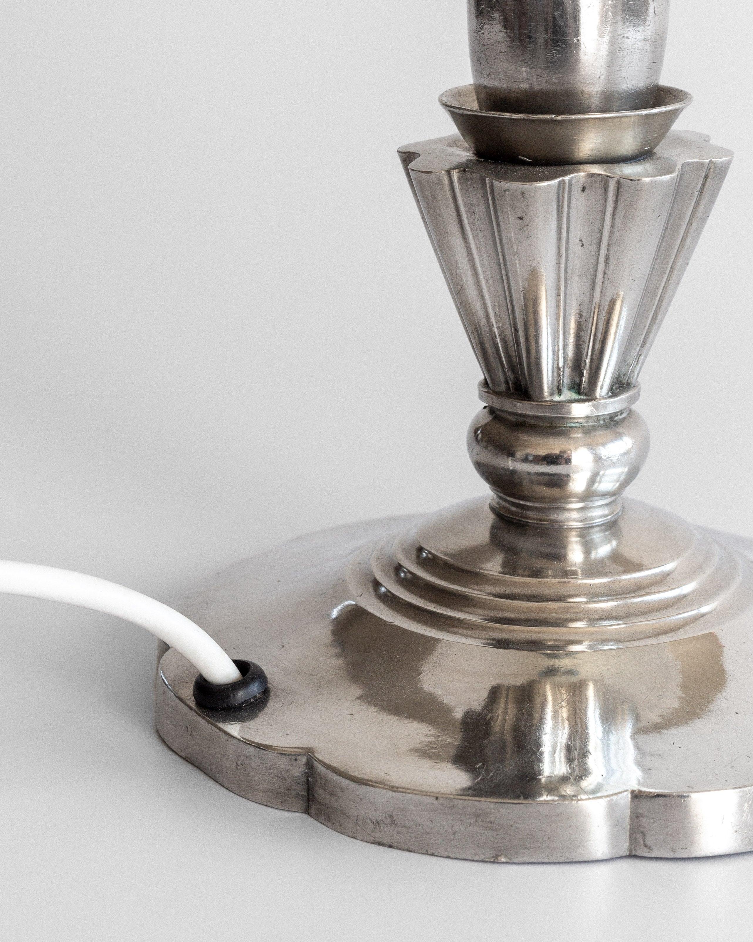 Art Deco Pewter Table Lamp, Denmark 1930s