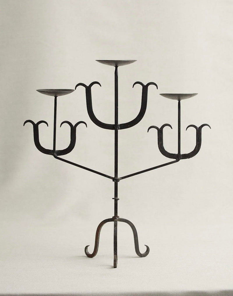 French Forged Iron Three-Arm Candelabra, 1960s by OBJECT AGENCY | The Oblist