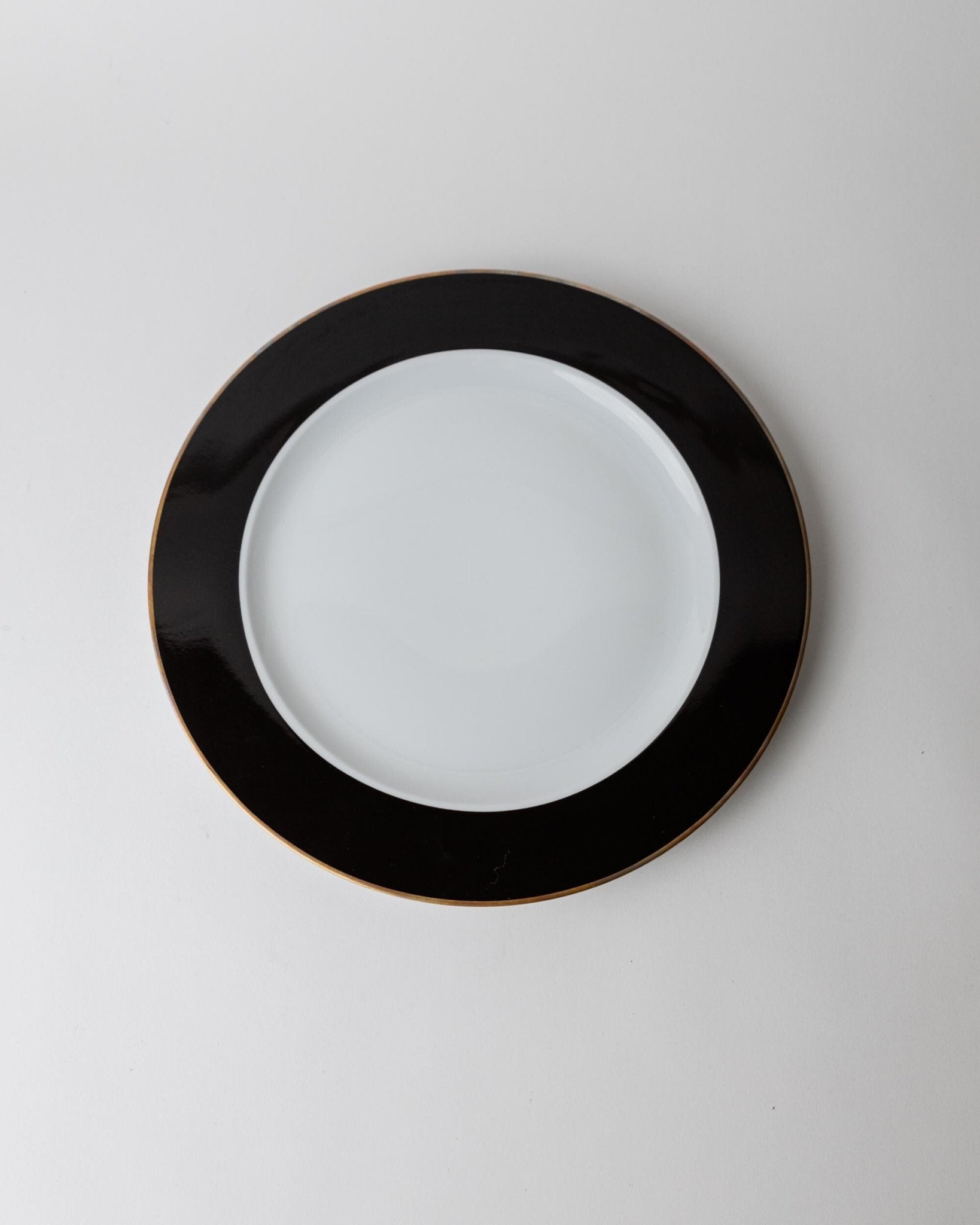 Vintage 1980s Porcelain Dinnerware Set for 12, Black White with Gold Rim by Eschenbach Bavaria Germany, Classic Elegant Tableware, Gift Idea — in context