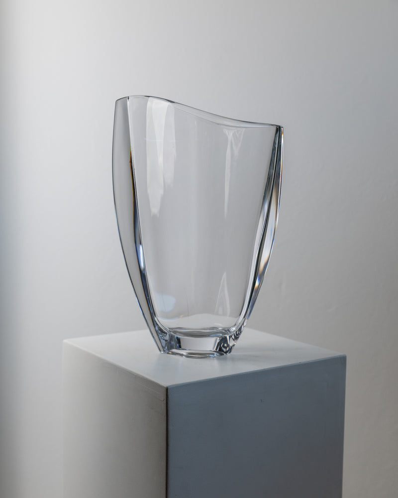 Clear crystal Murano glass vase with asymmetrical curved form