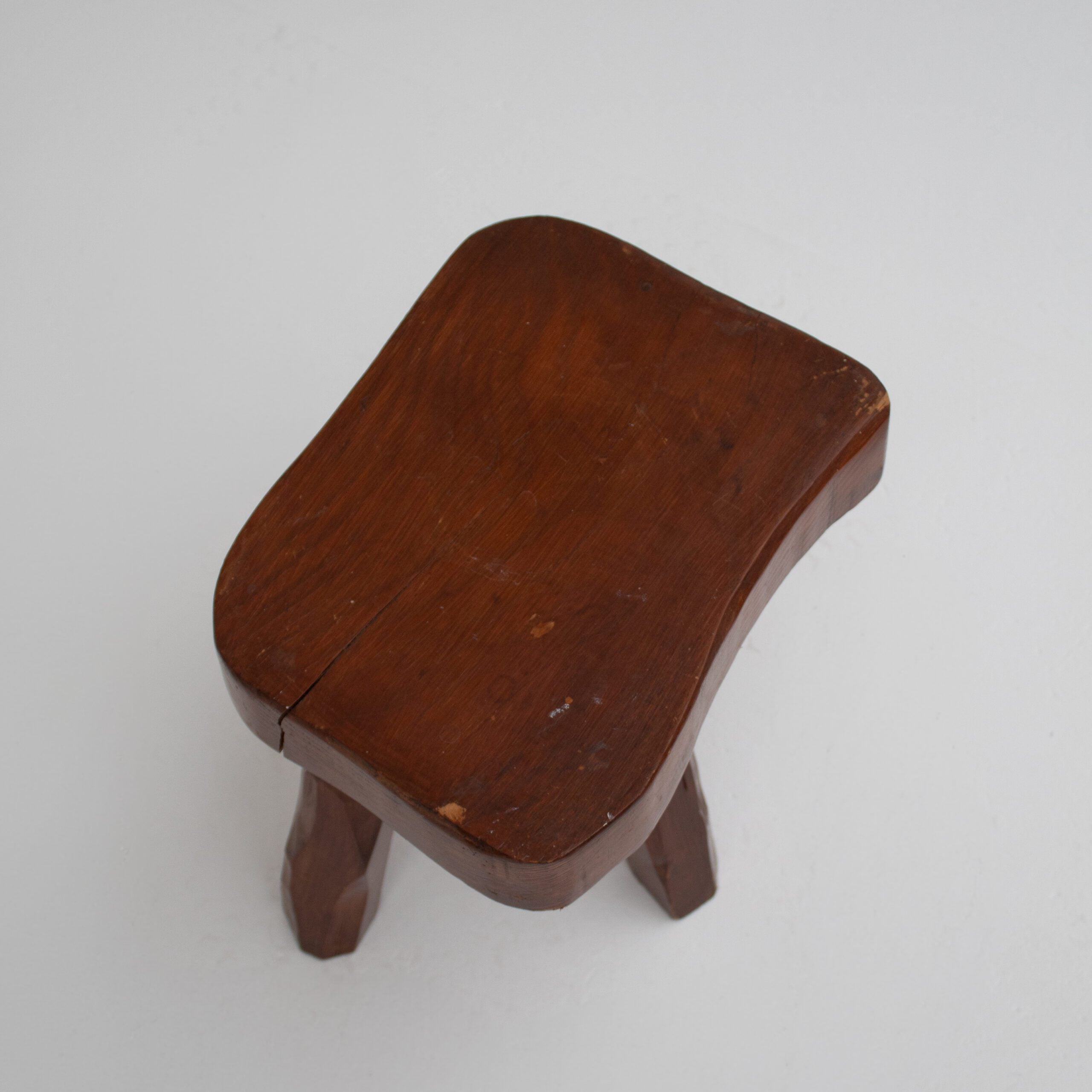 Pair of Sculptural Solid Wood Brutalist Stools, France, 1960s — view 9