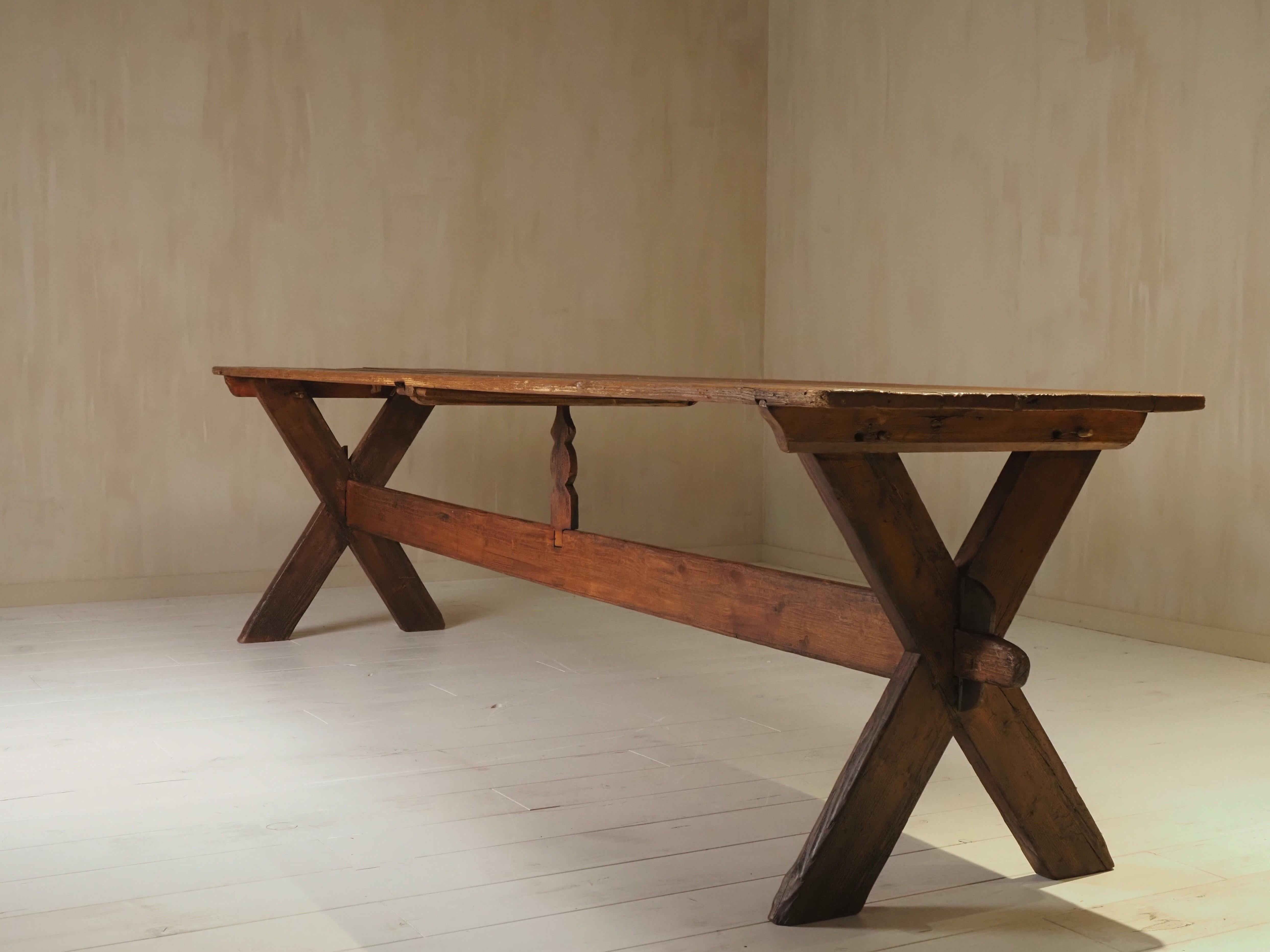 19th Century X-Frame Trestle and Cross Stretcher Base Table — in context