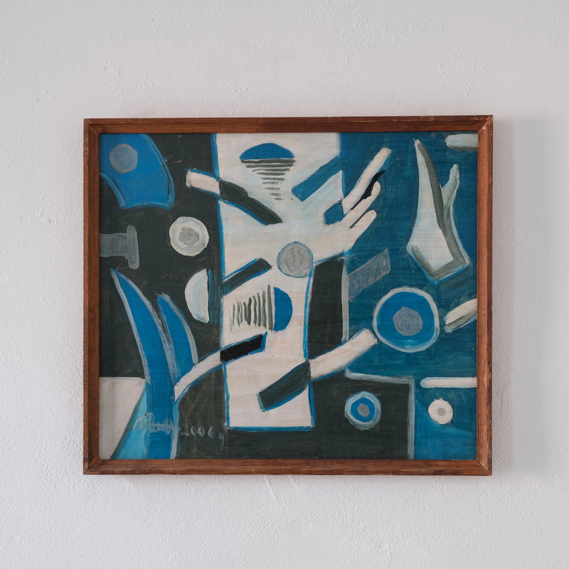 Uldis Rēdelis Blue Abstract Painting "Items", Latvia, 2006 — close-up of blue and black abstract details