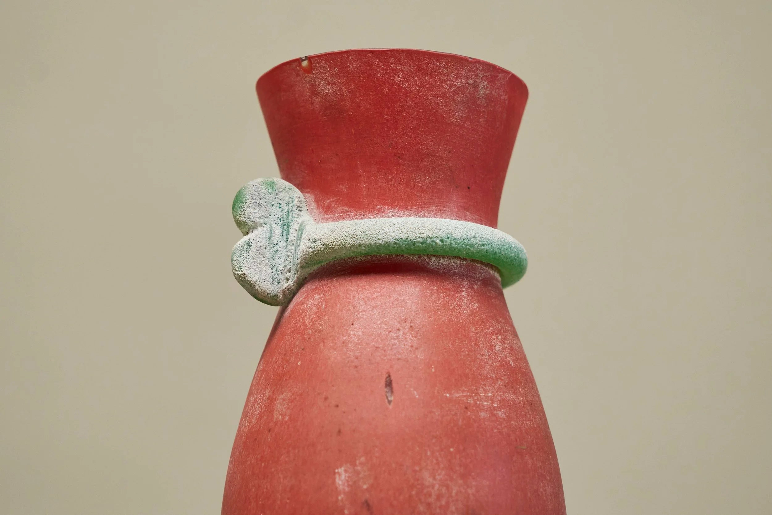 Cenedese Murano Attributed Scavo Vase in Red and Green — side angle