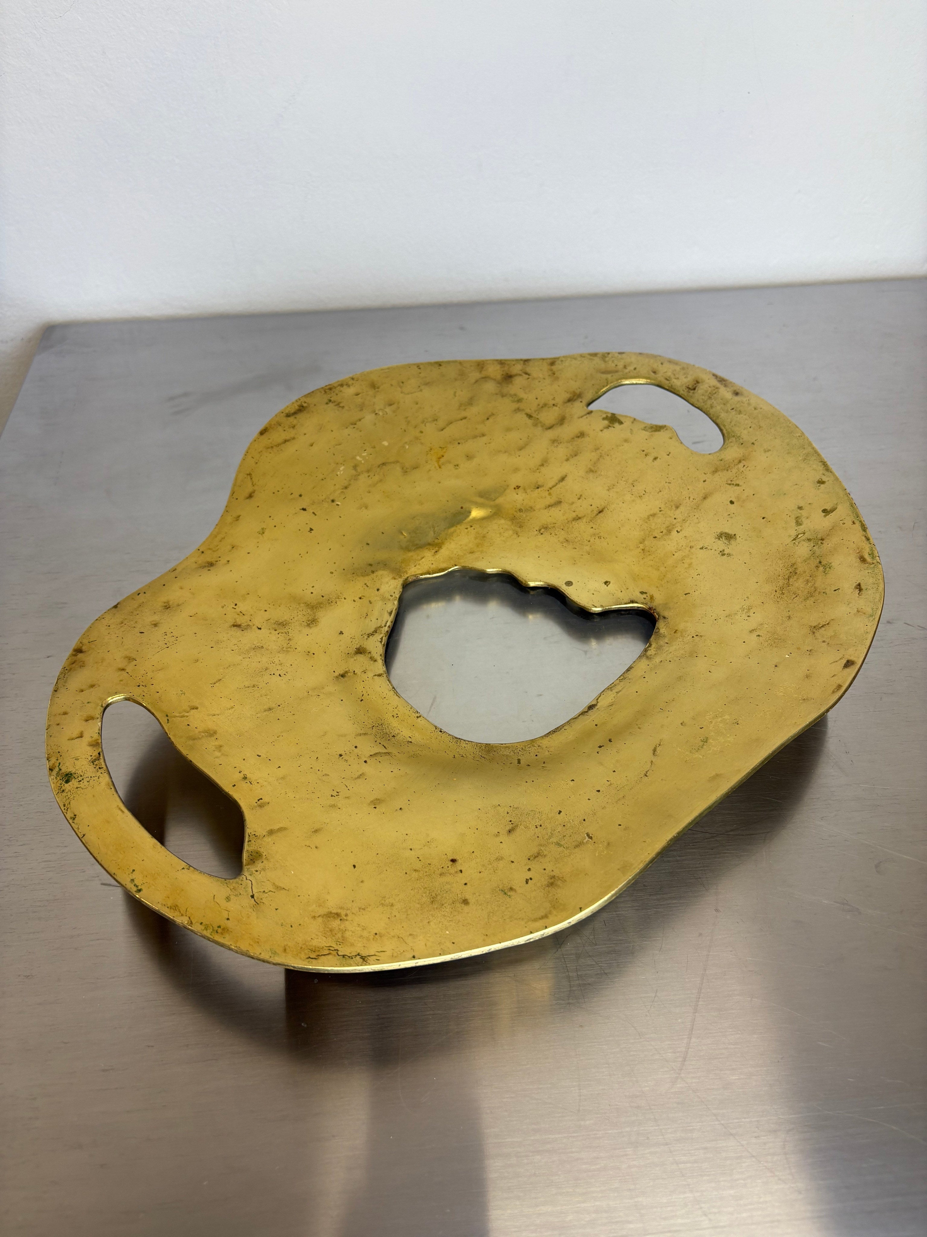 Brutalist Centerpiece by Leopold, Bronze & Lucite, Spain, 1970's — side angle showing textured bronze surface