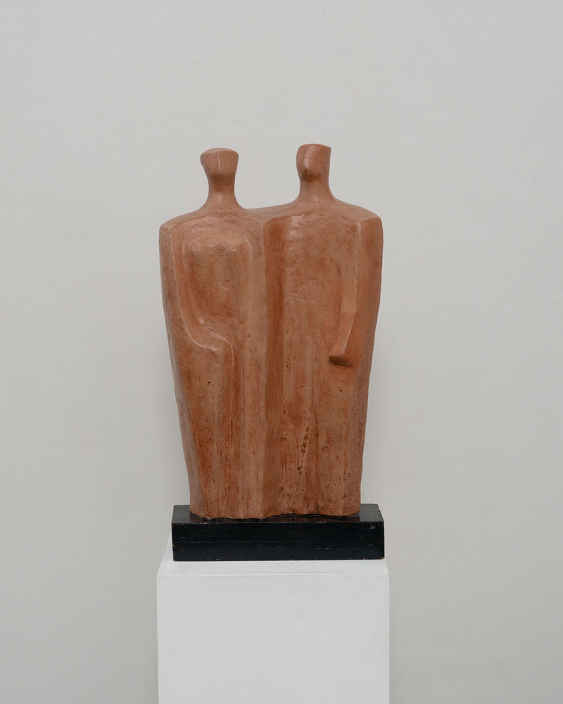 Terracotta figurative sculpture by Eugen Clermont on black base