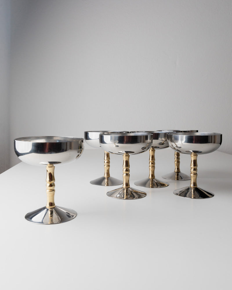 6 Stainless Steel Champagne Coupes 70s by Bottega Jacobs | The Oblist — metallic finish, vintage design
