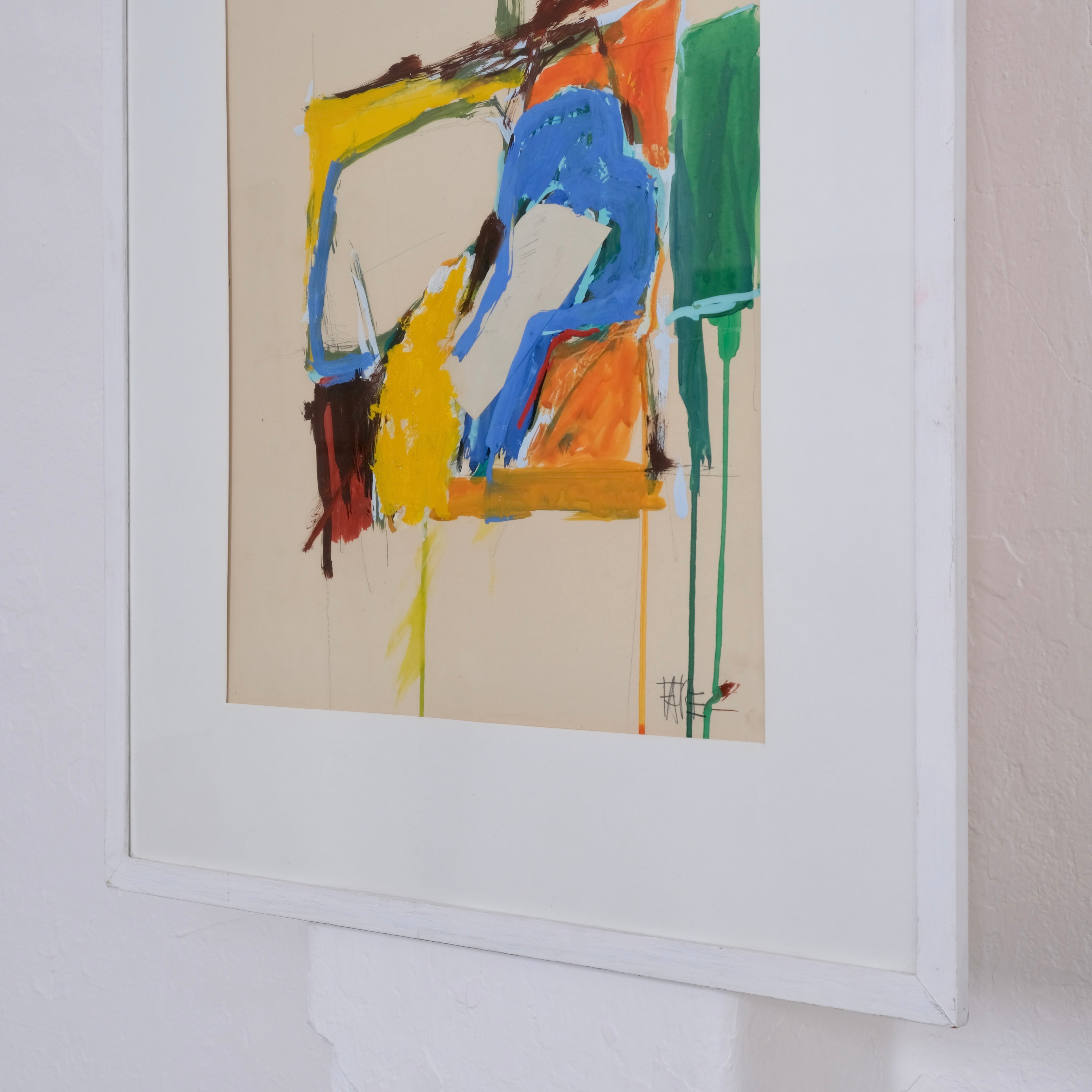 Leopold Fare Abstract Composition Painting | 1960s — side angle showing vibrant colors and frame