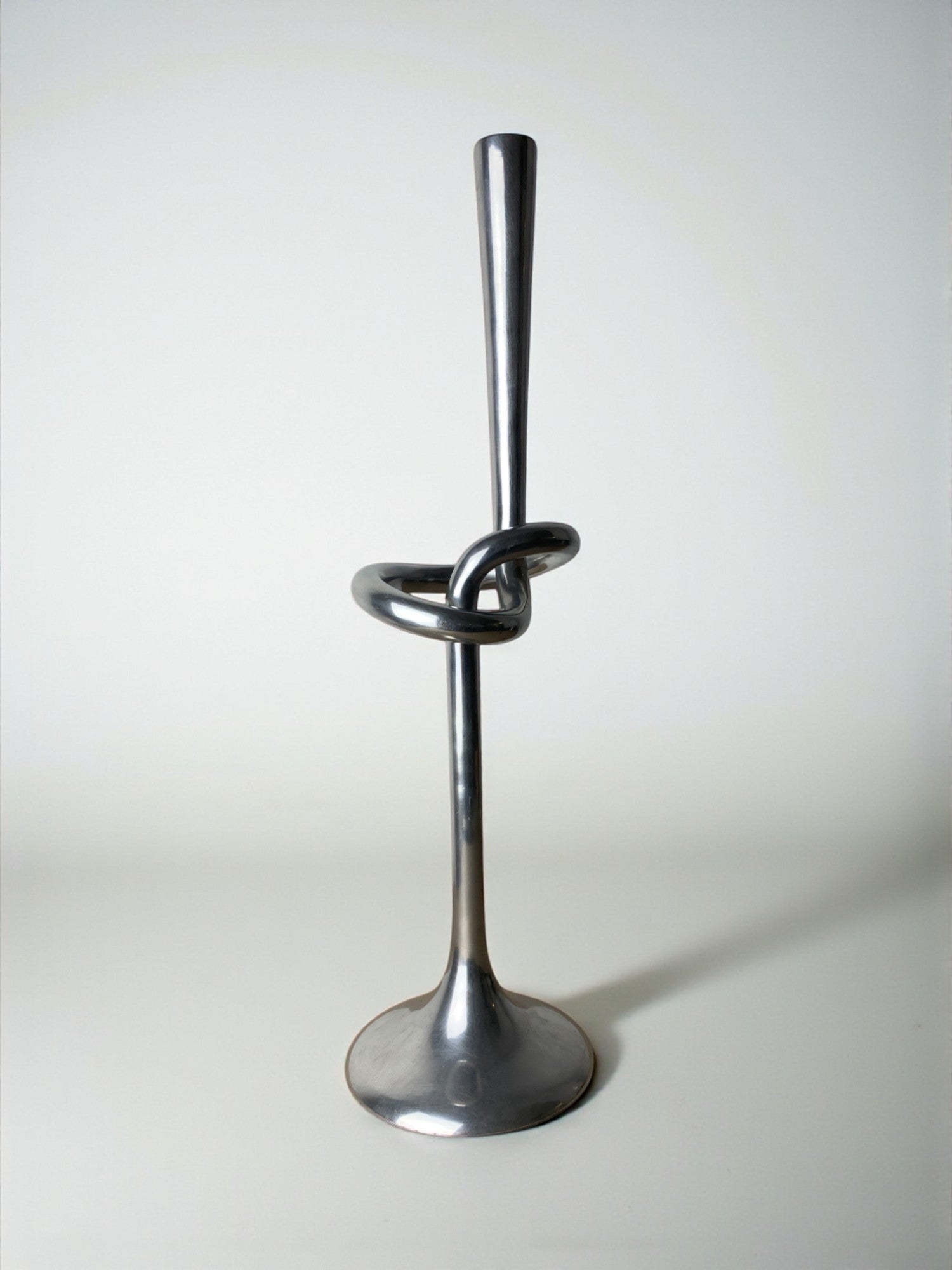 XL knotted candlestick in Solid aluminum, Italy, 1980 — close-up