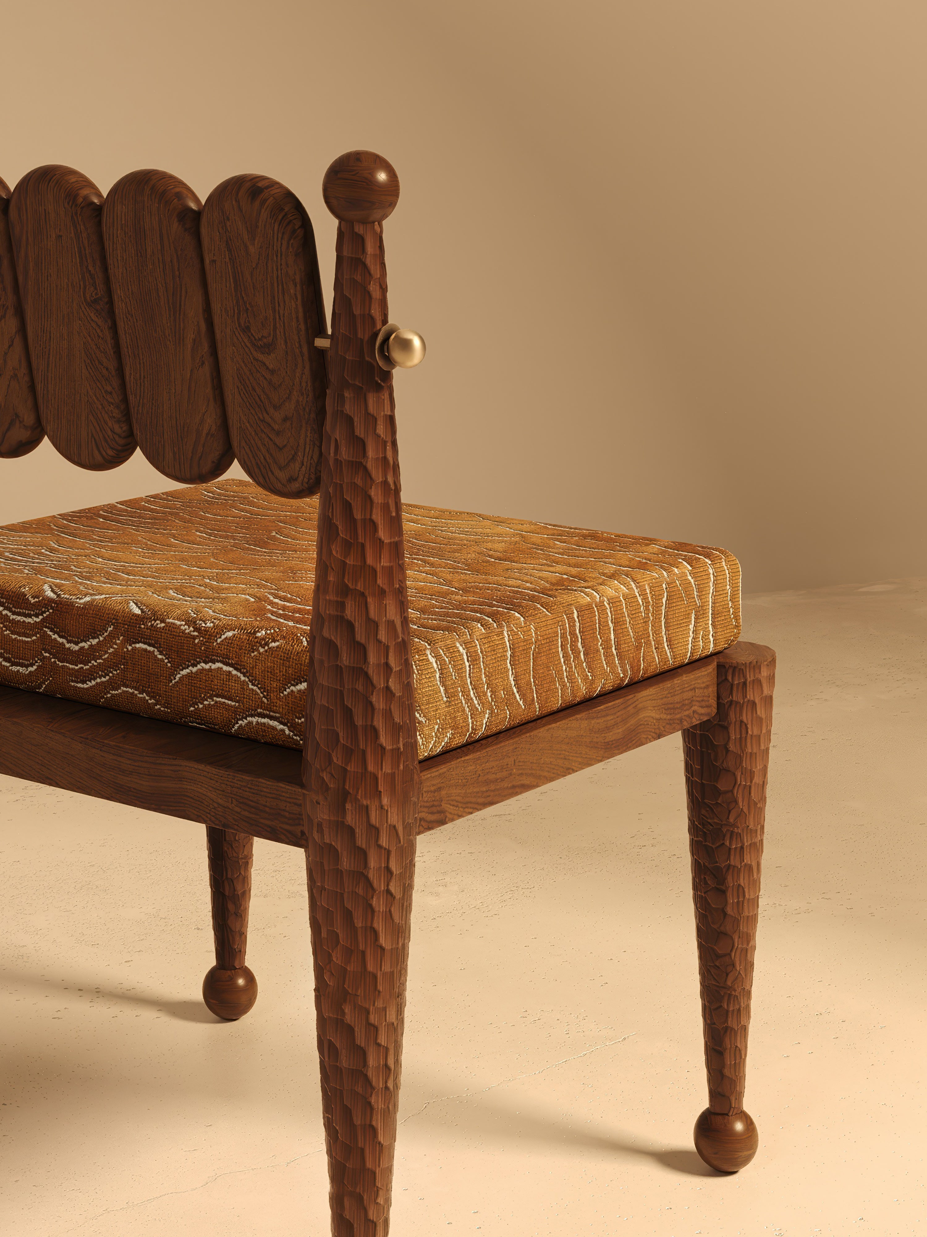 Simorgh I Dining Chair in Walnut Wood and Fabric