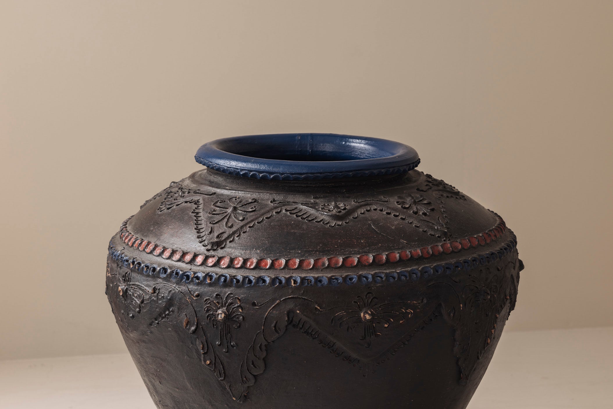Monumental Ceramic Vase from French, 1950s — side angle showing textured black surface