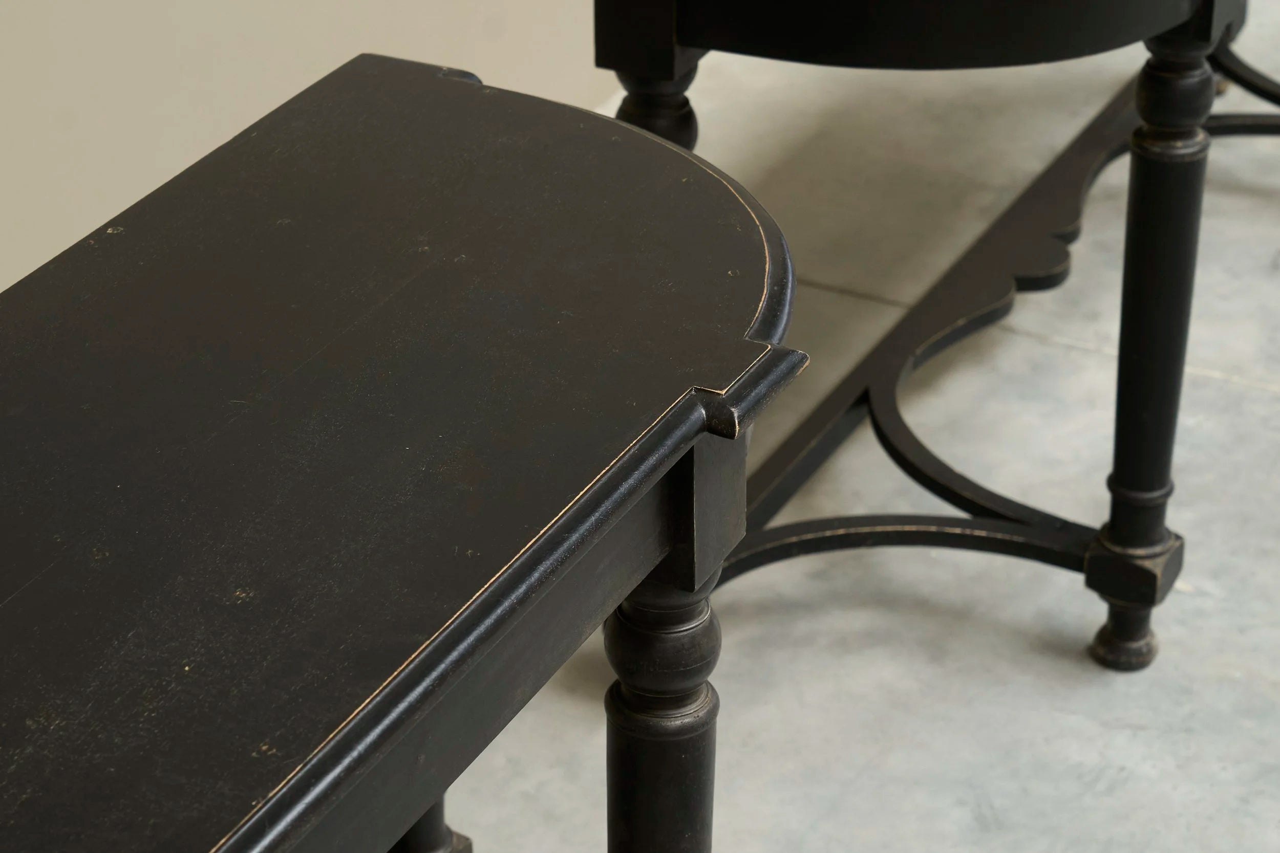 Pair of Ebonized Console Tables Early 19th Century — close-up