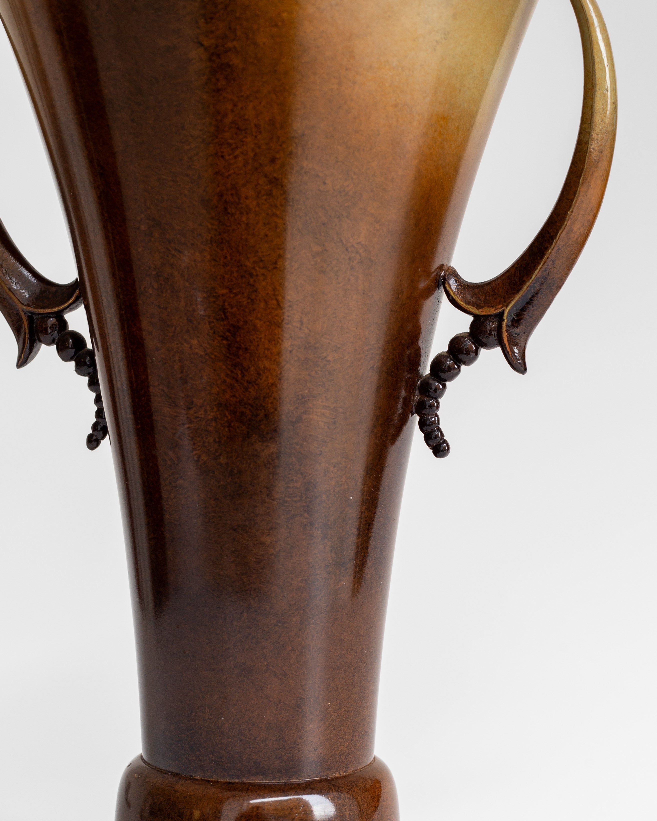 Neoclassic Bronze Patinated Vase by Ystad Metall — close-up of bronze finish and handles
