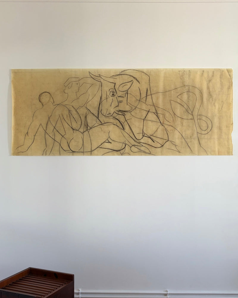 Monumental Art Deco Minotaur Drawing by Émile Courtin, 1940s by OBJECT AGENCY | The Oblist
