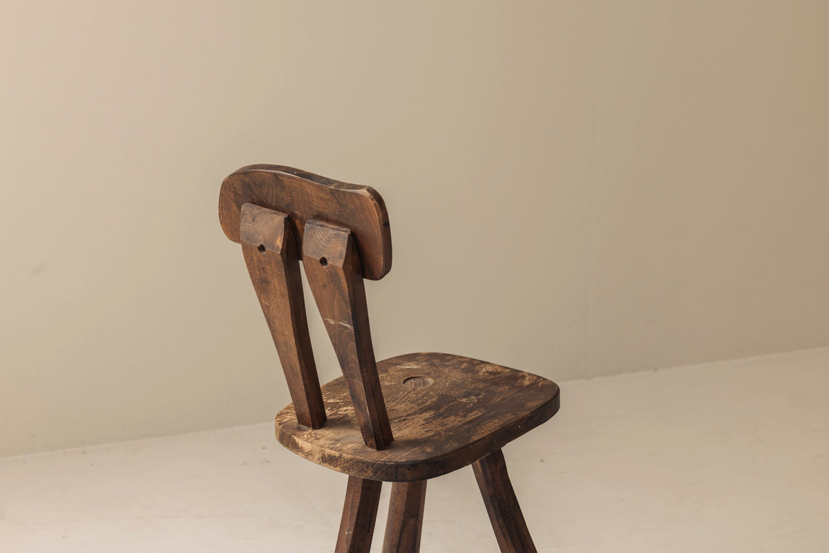 Primitive French Oak Tripod Chair, Mid-20th Century — additional view