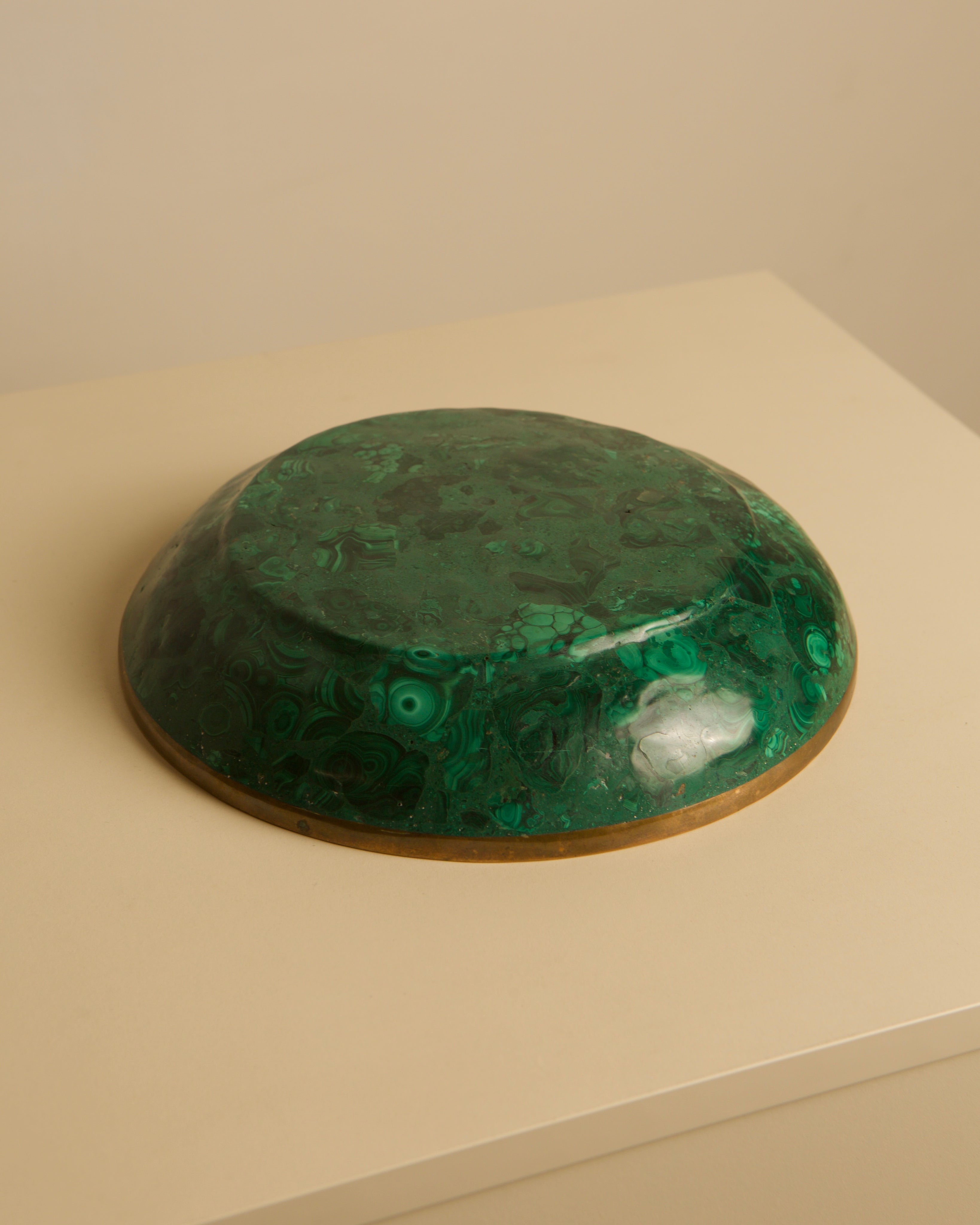 Large Italian malachite and brass bowl, 1960s — alternate view
