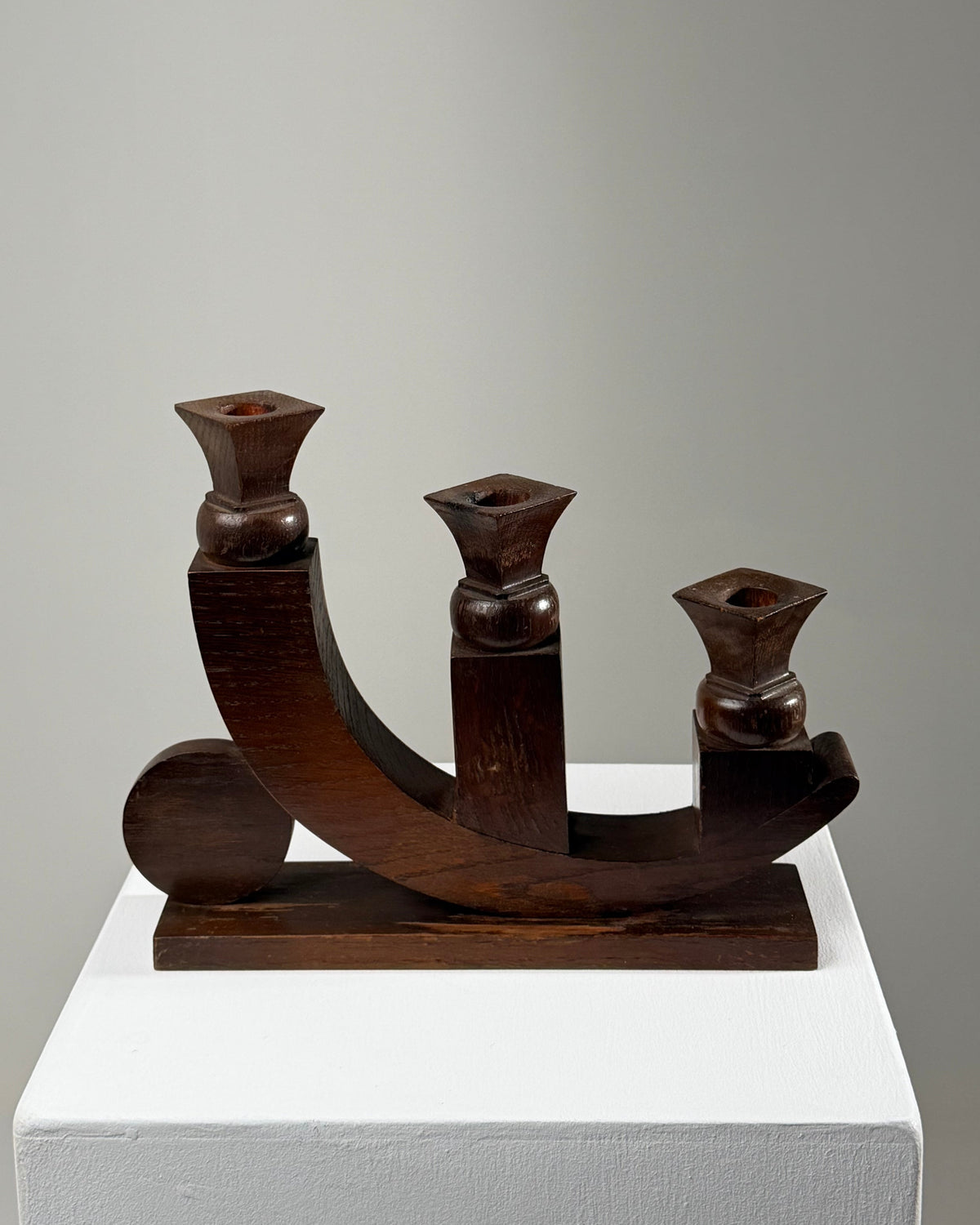 Art Deco Carved Wooden Candle Holder, France, circa 1930 — lifestyle setting