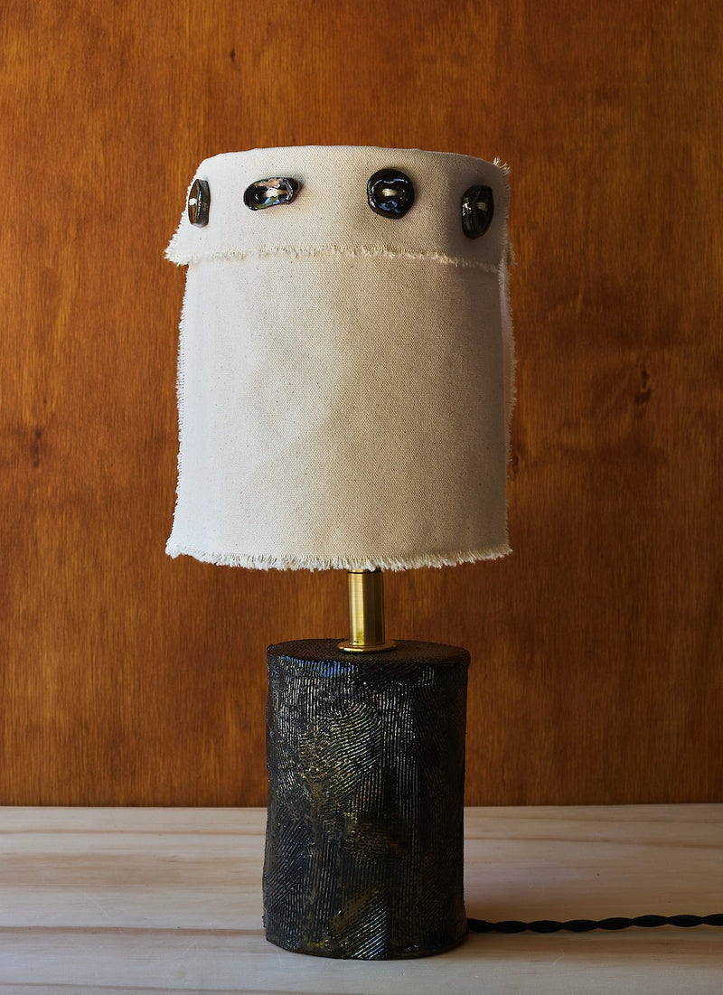 Tender Buttons by Augustine Ceramics | The Oblist — handcrafted ceramic lamp, neutral fabric shade