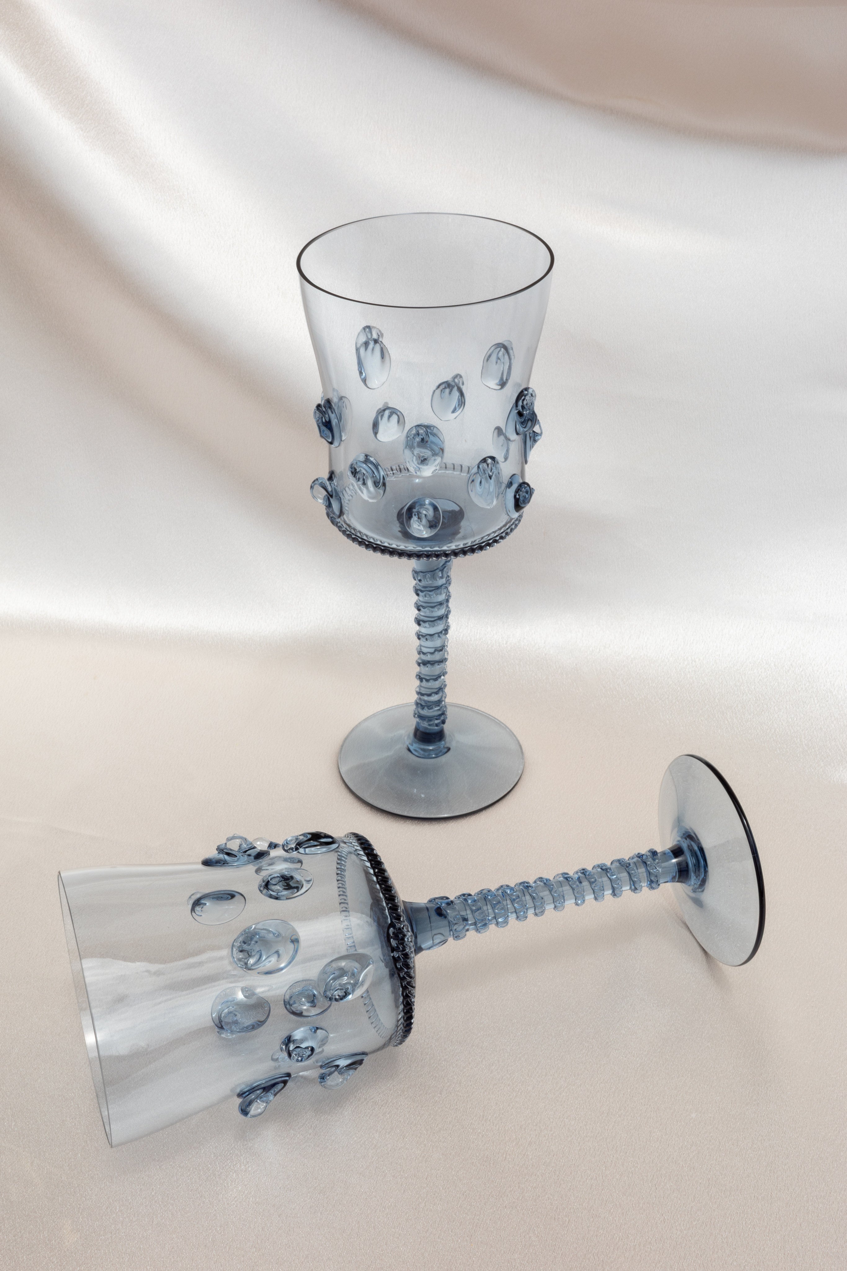 Pair of Mouthblown Wine Glass - Dots