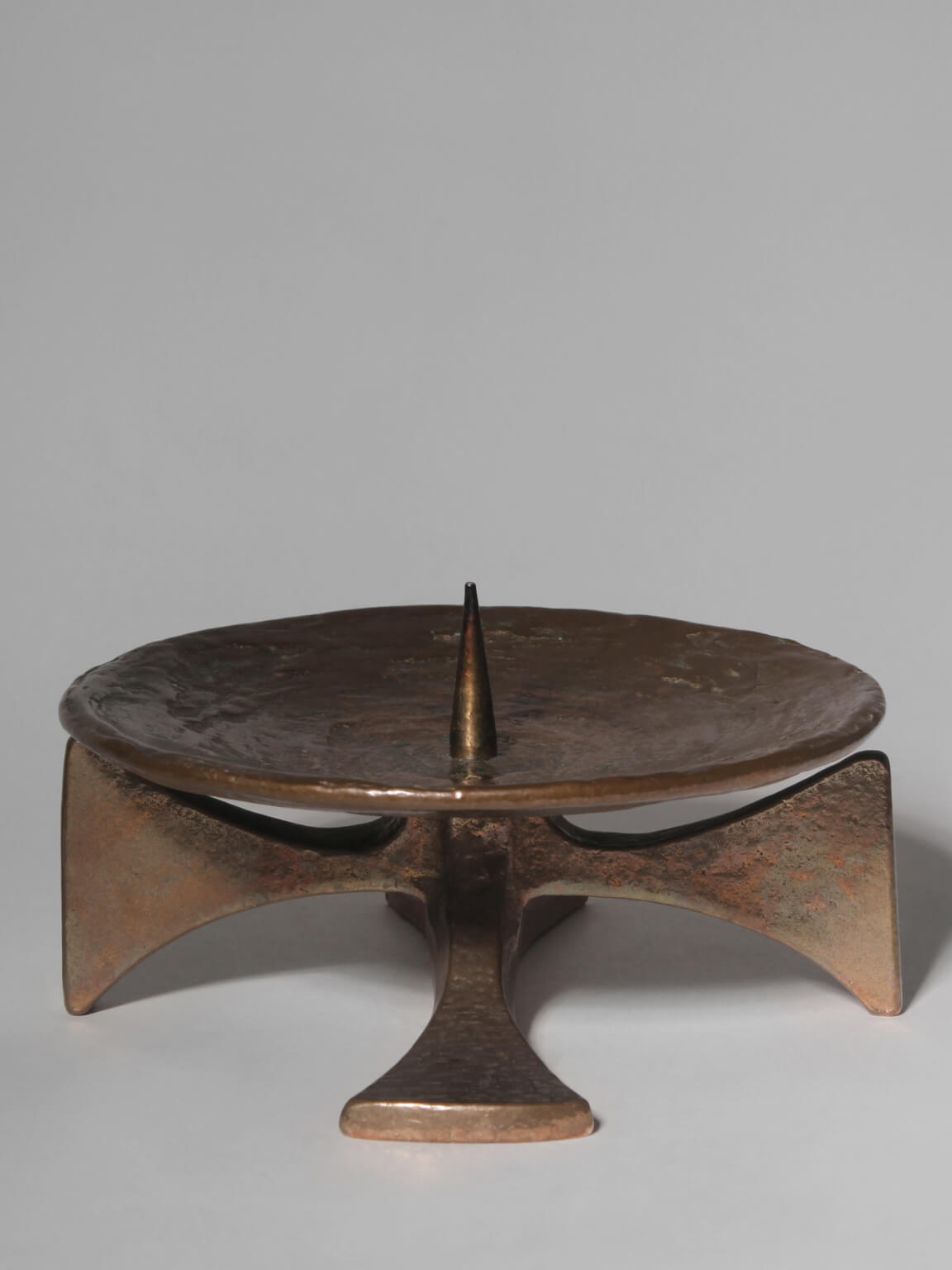 Brutalist Massive Bronze Candle Holder, 1960s — side angle