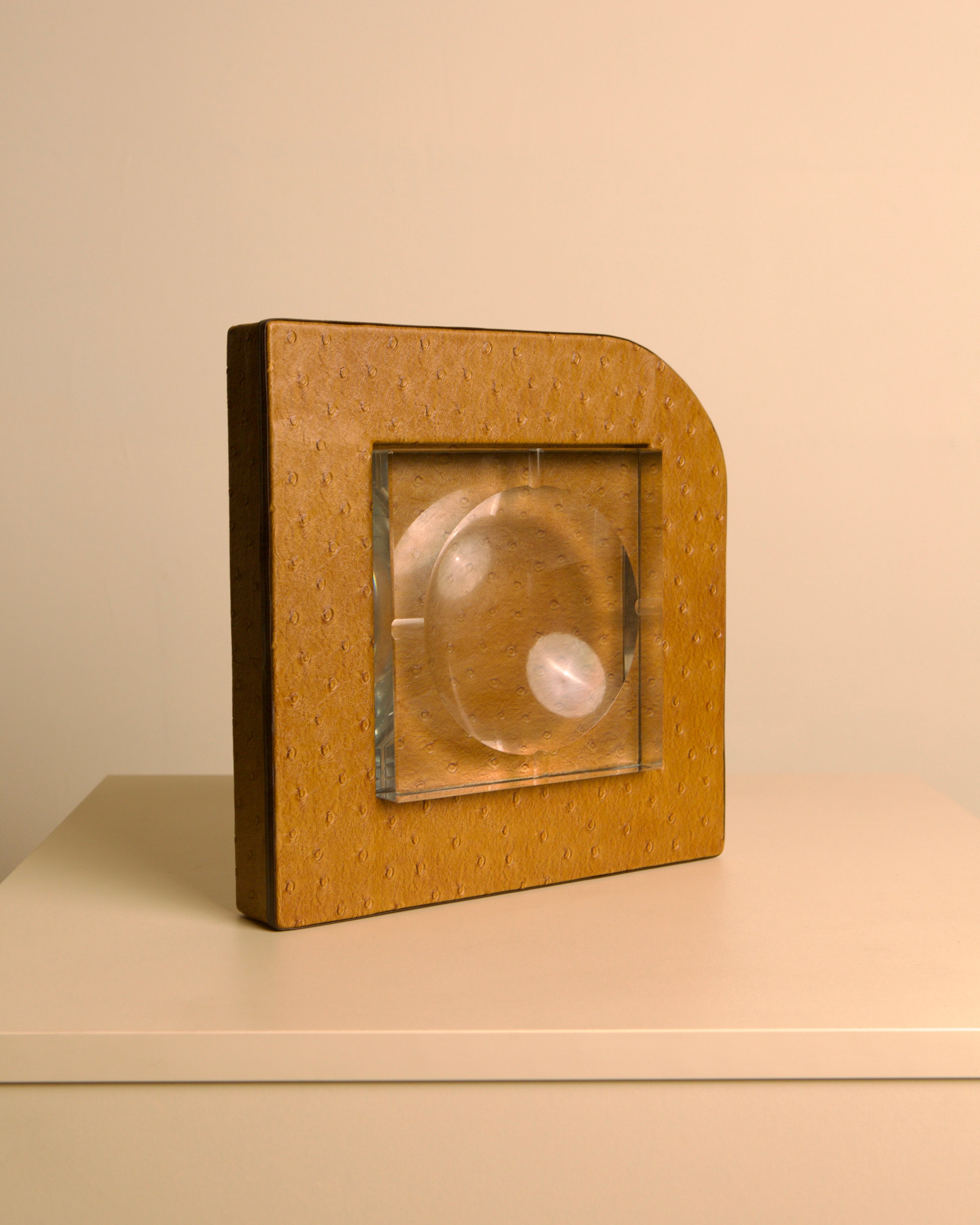 Glass and Faux Ostrich Leather Ashtray, Italy, 1980s — alternate view