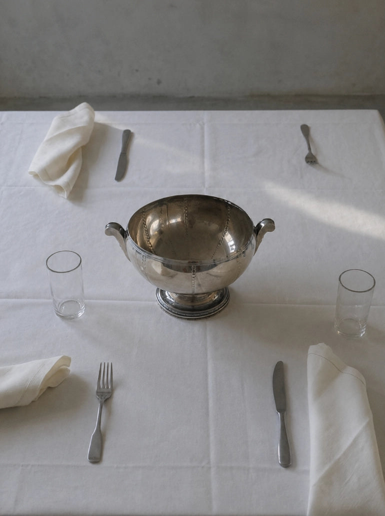 1970s French Vintage Silver Plated Table Bowl / Centerpiece Bucket — lifestyle setting