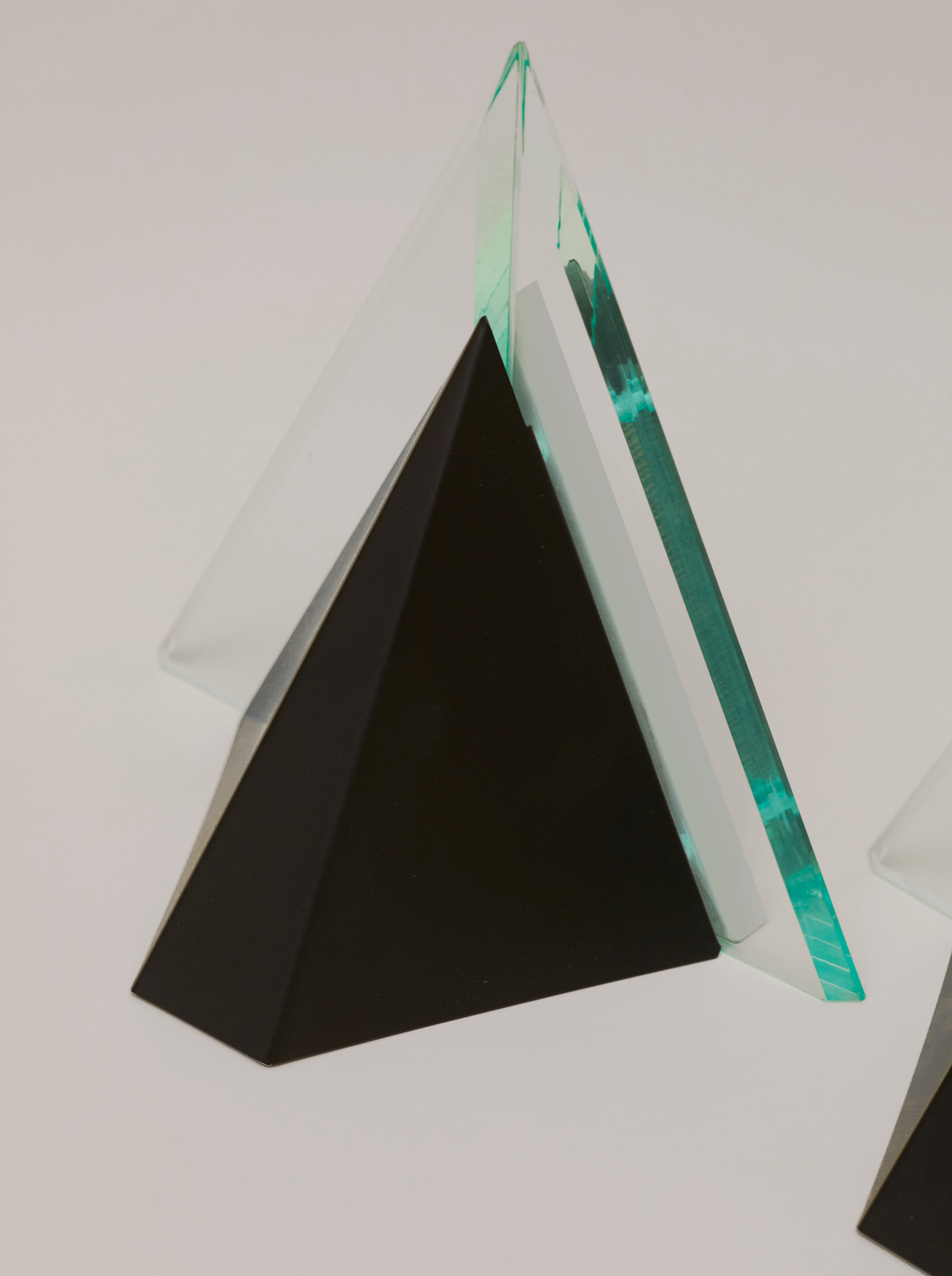 Set of 2 German Postmodern Wall Lights Circa 1980 — top view highlighting black and glass materials