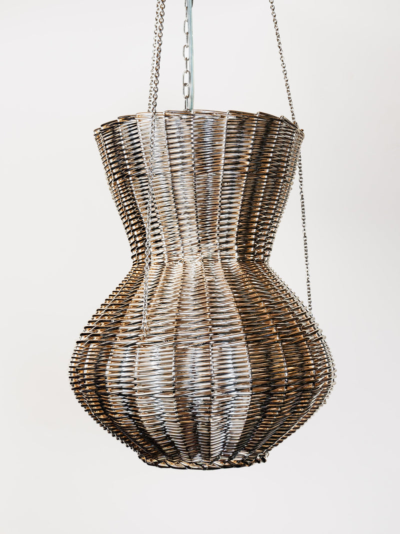 OMAN Contemporary Pendant Light design by Léa Zeroil in Metal and Woven Wicker — close-up of woven wicker texture