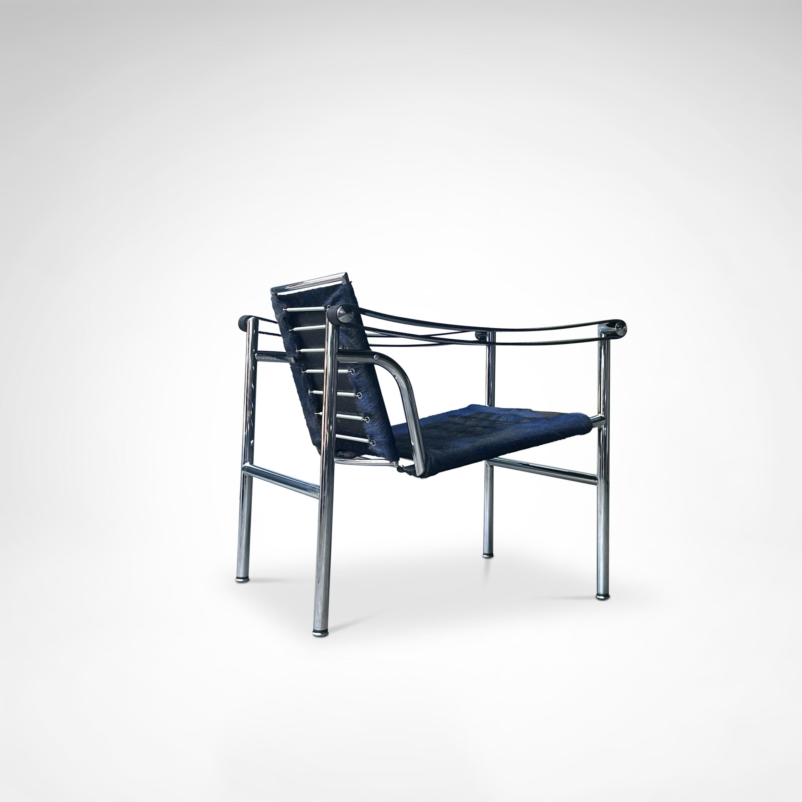 LC1 Blue and Black Ponyskin Armchair by Le Corbusier, Charlotte Perriand & Pierre Jeanneret for Cassina, 1990s — close-up