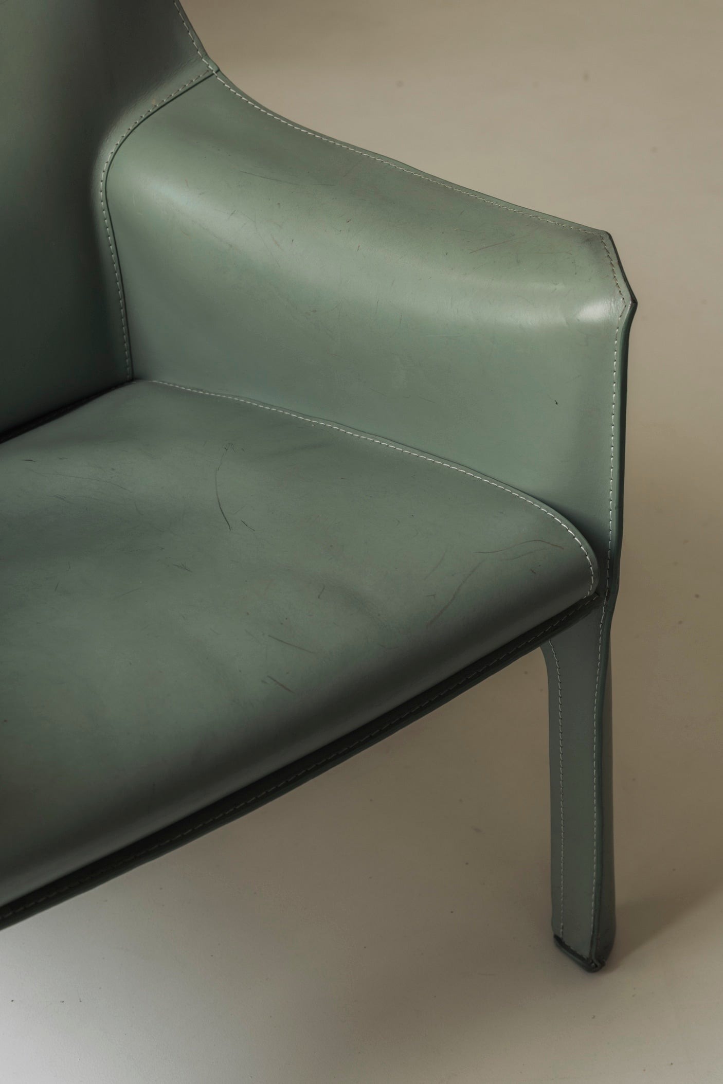 Rare Set of 8 CAB 414 Armchairs by Mario Bellini for Cassina – Sage Green Saddle Leather — alternate view